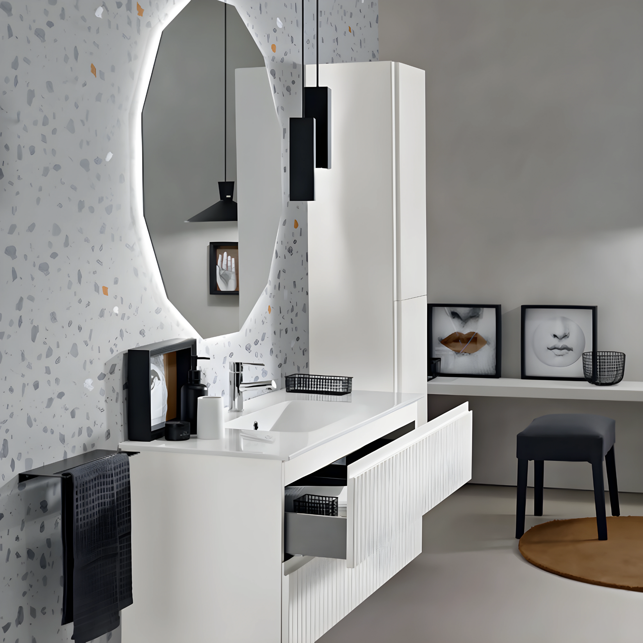 "Tango120" wall-hung bathroom cabinet with 2 drawers, 2 doors and LED mirror