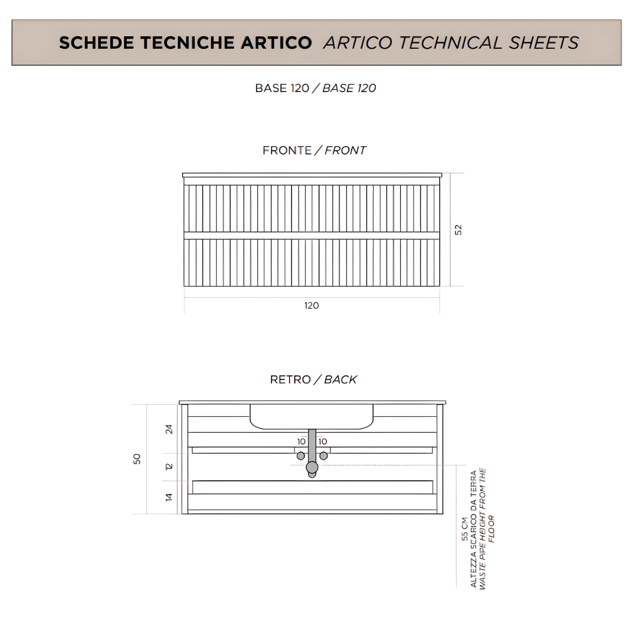 "Planet120" modern wall-hung bathroom cabinet with 2 sink drawers and LED mirror