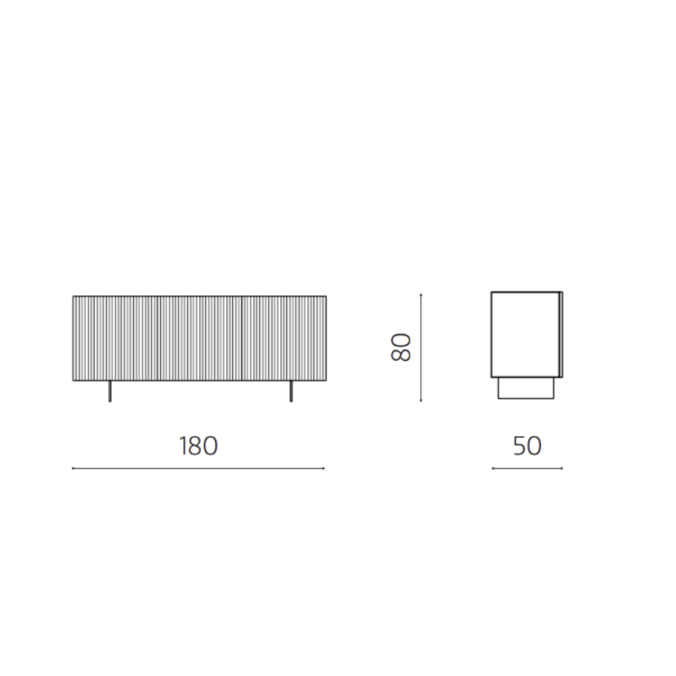 Modern sideboard "Marina" ready assembled, 3 doors in lacquered wood with 2 feet, 180x50 cm, 80h