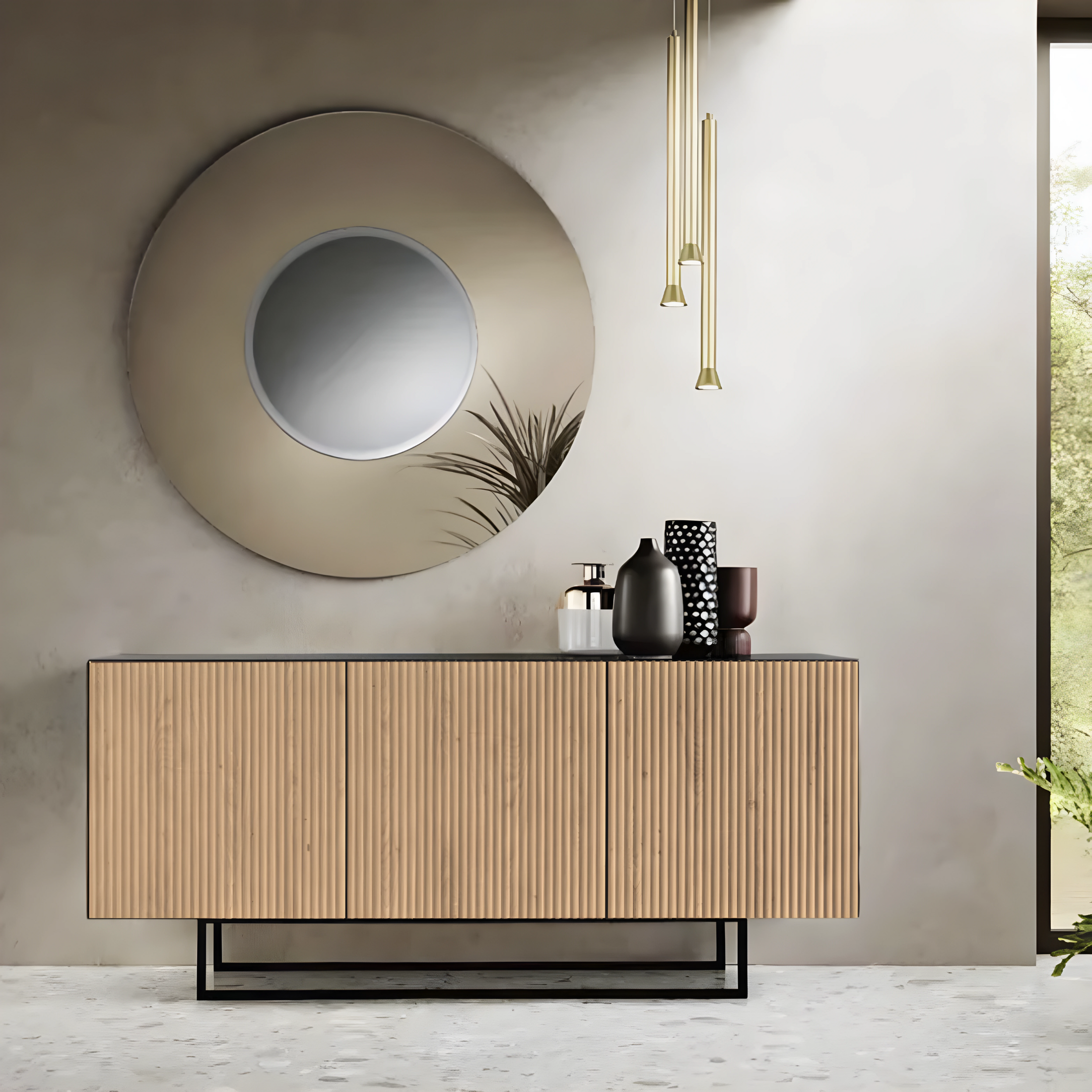 Buffet moderne déjà monté « Marina1 » 3 portes en bois laqué avec pieds galbés 180 x 50 cm x 80 cm (hauteur)