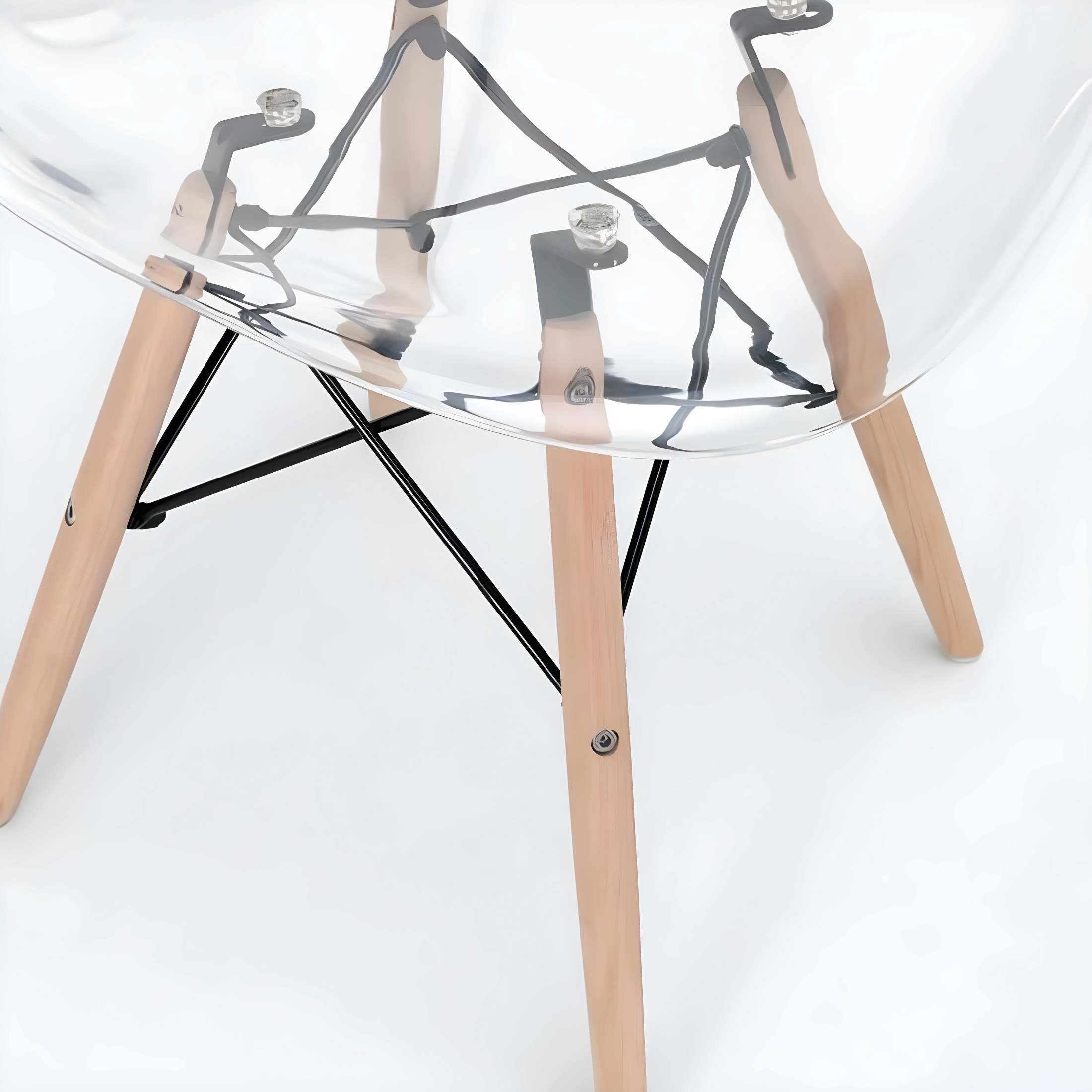 Set of modern transparent "Elysia" chairs in polycarbonate with wooden legs