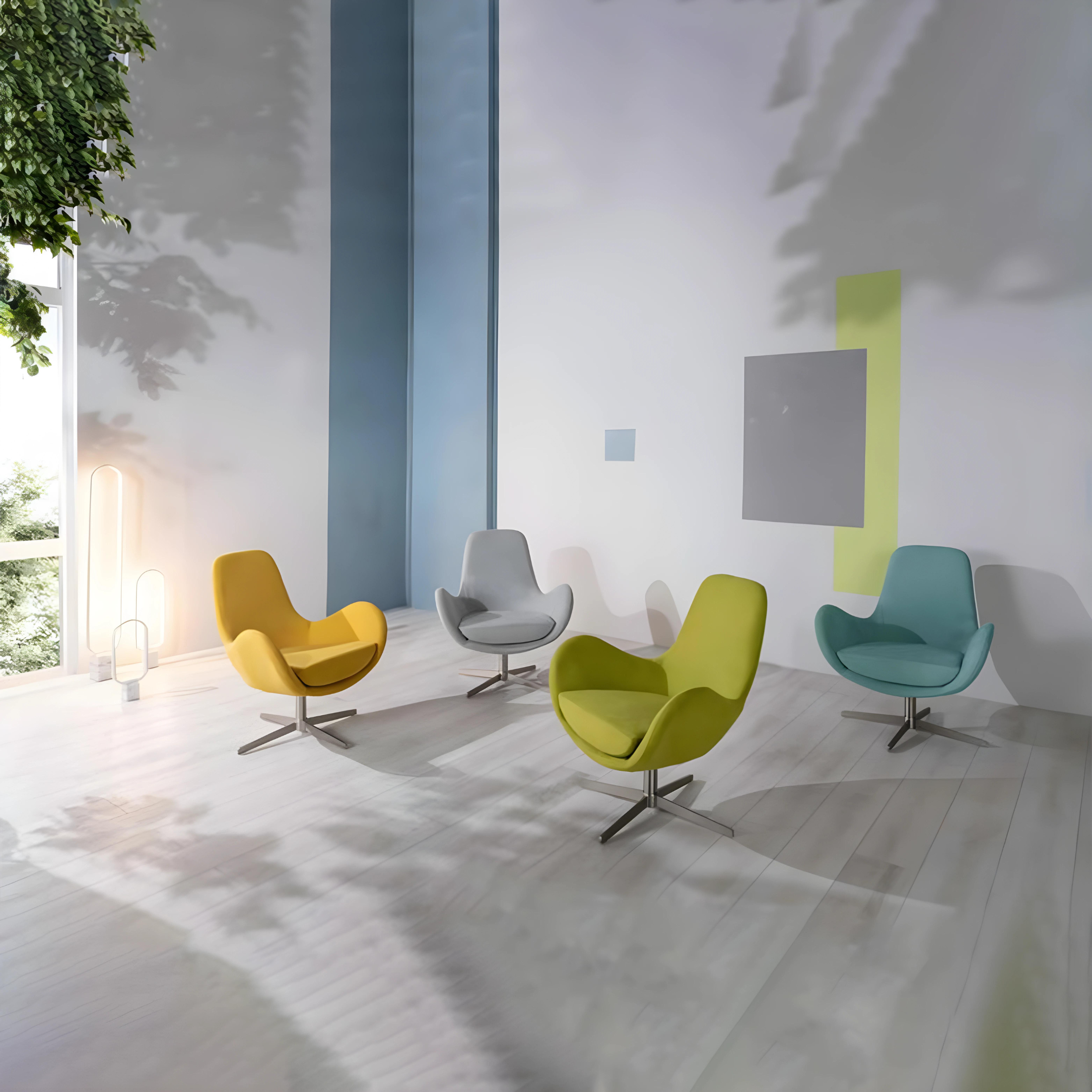 Sillón giratorio moderno "Orpea" en tela con base cromada cm 72x64 85h