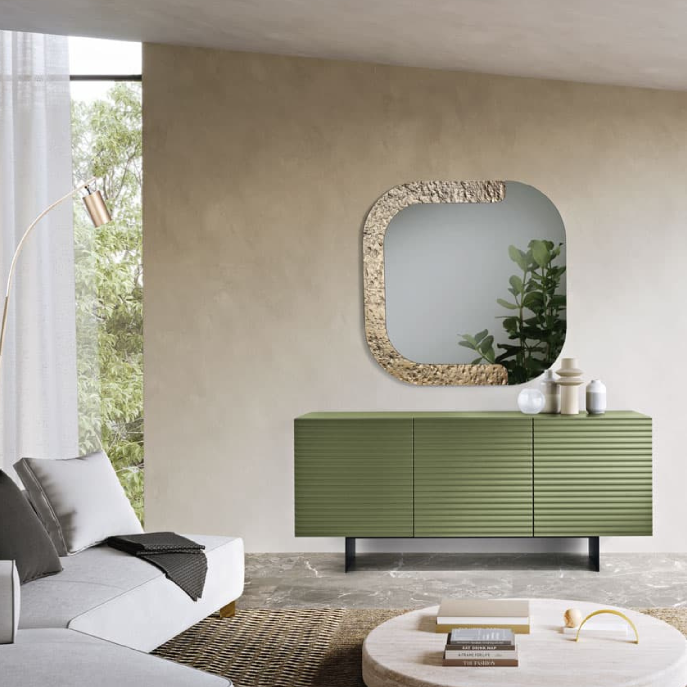 Modern 3-door sideboard "Nadia1" already assembled in lacquered wood with two painted metal feet cm 180x50 80h