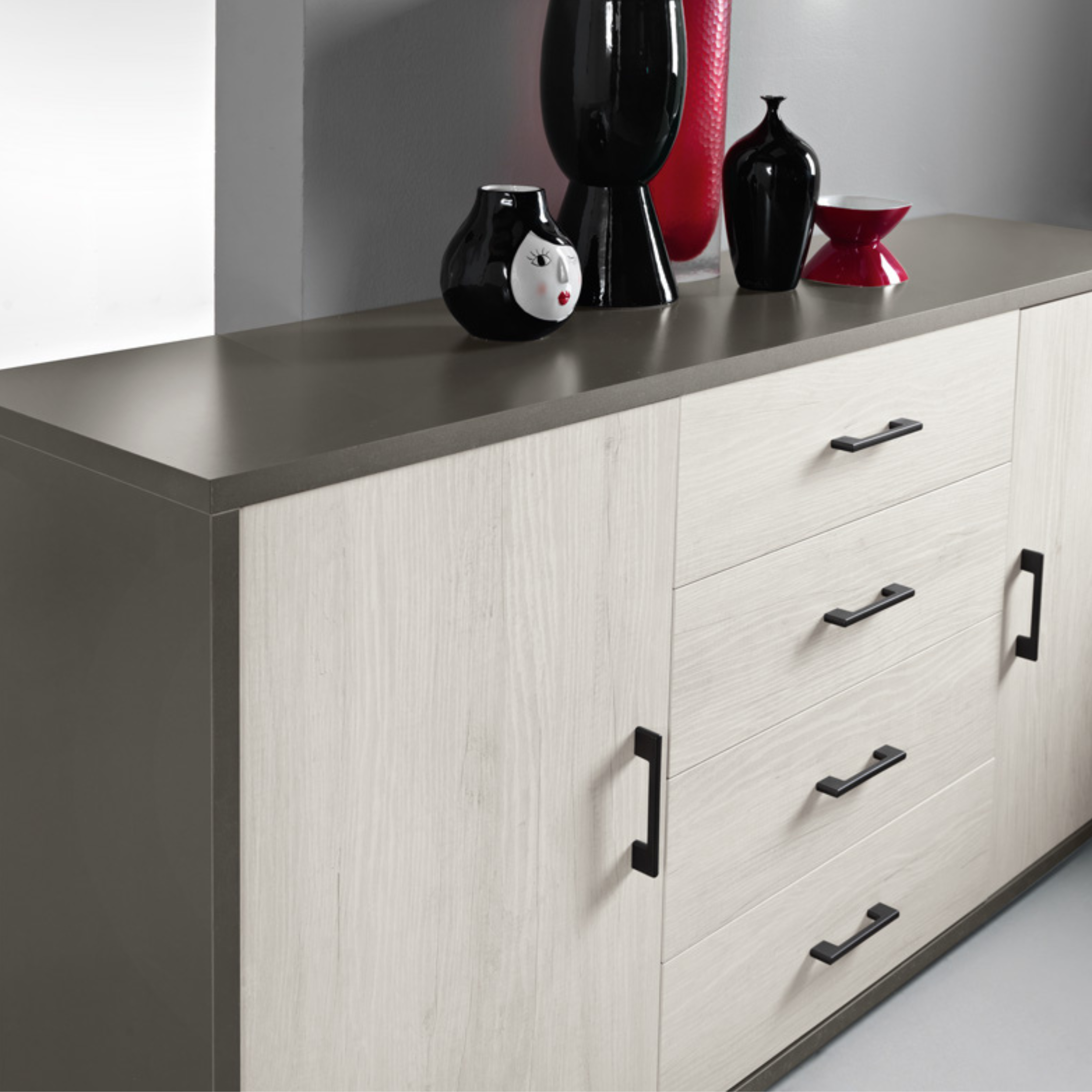 Modern 2-door, 4-drawer "Tessa" wooden sideboard, 174x41 cm, h 84 cm