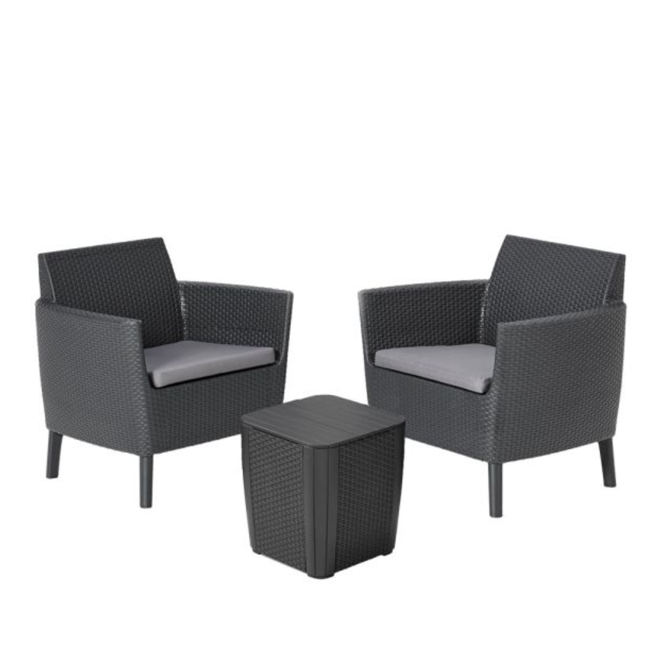 "Salemo Balcony" outdoor resin lounge set with 2 armchairs and a storage table