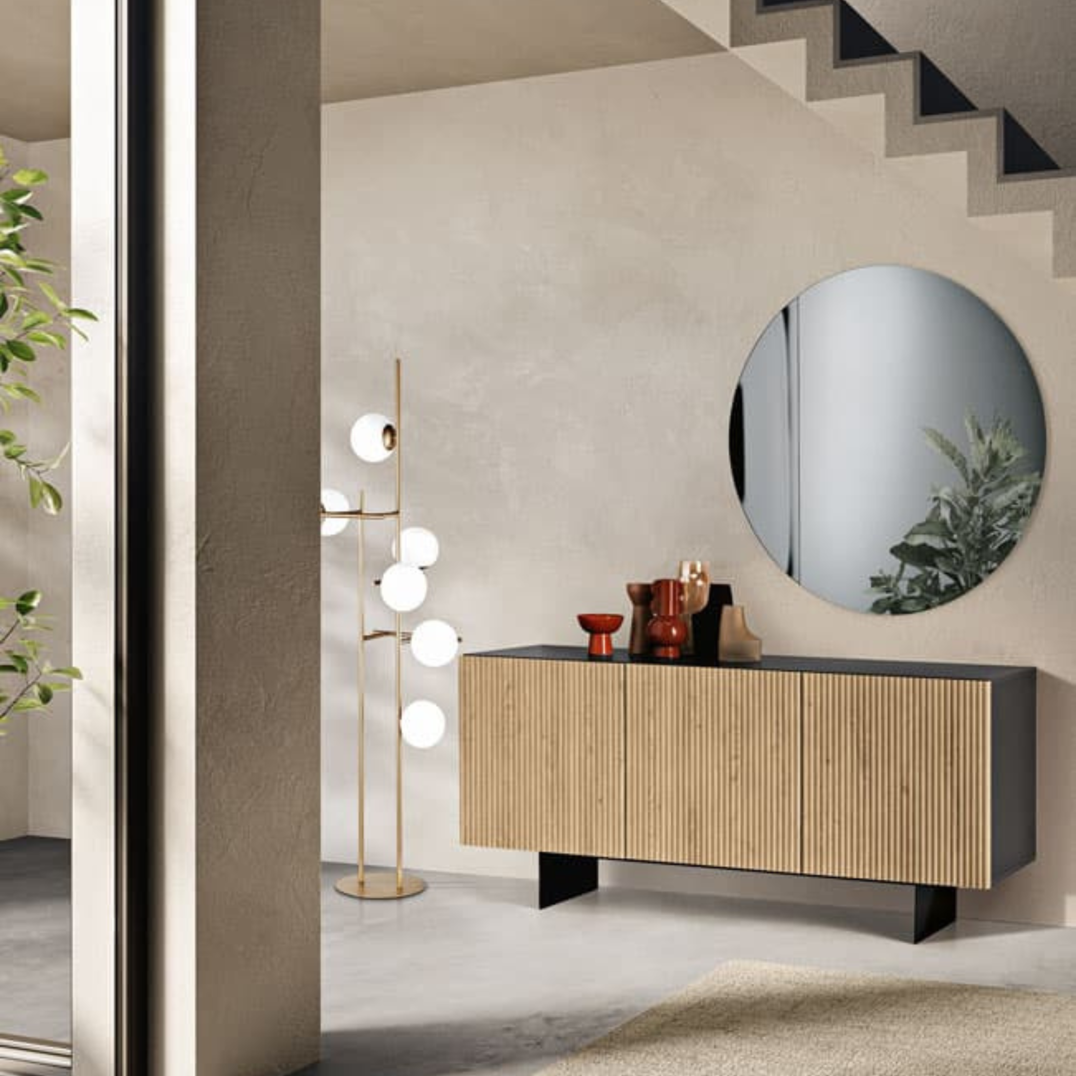 Modern sideboard "Marina" ready assembled, 3 doors in lacquered wood with 2 feet, 180x50 cm, 80h