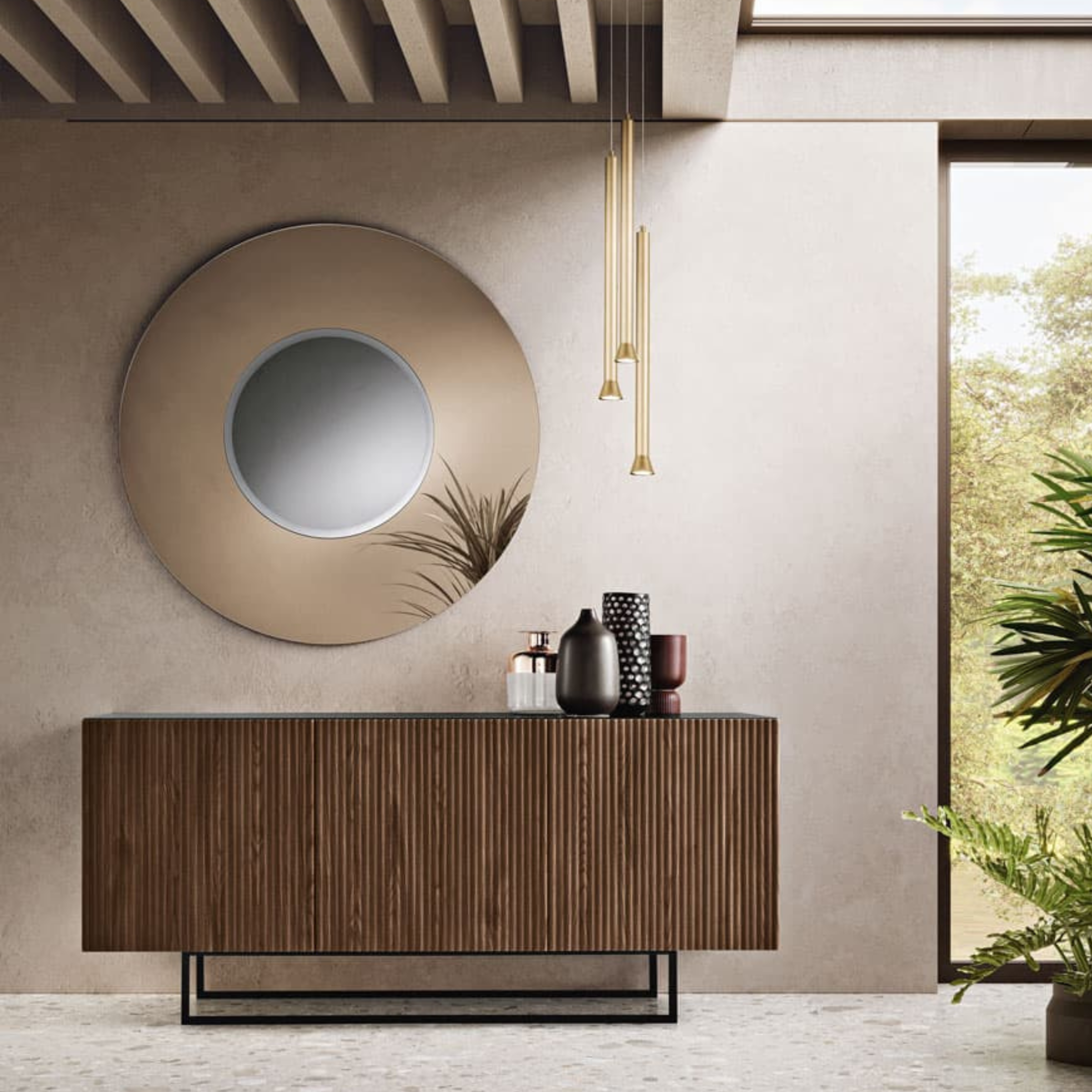 Modern sideboard already assembled "Marina1" 3 doors in lacquered wood with shaped feet cm 180x50 80h