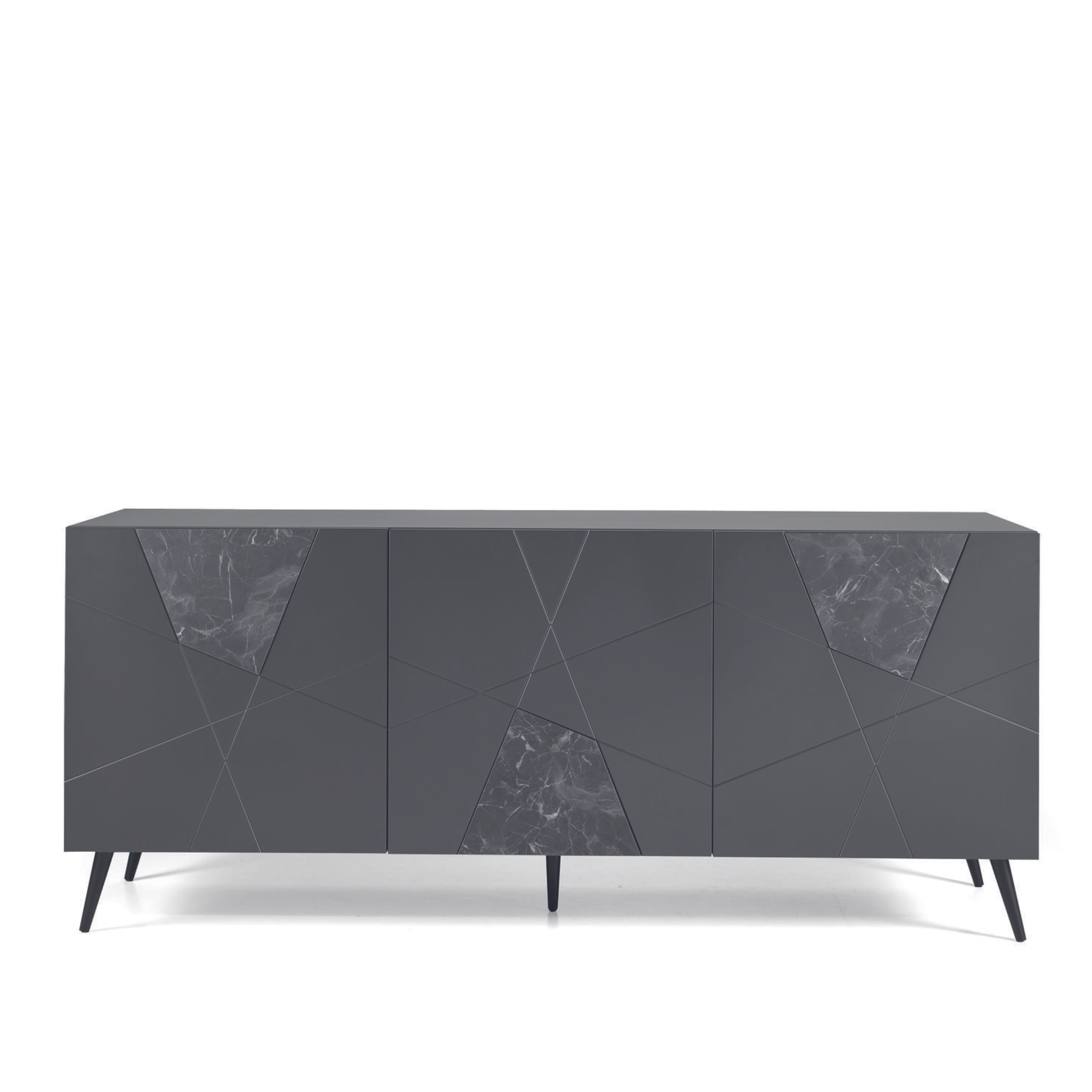 Modern 3-door "Adelaide" sideboard in wood with marble-effect glass inserts, 180x50 cm, 80 cm high
