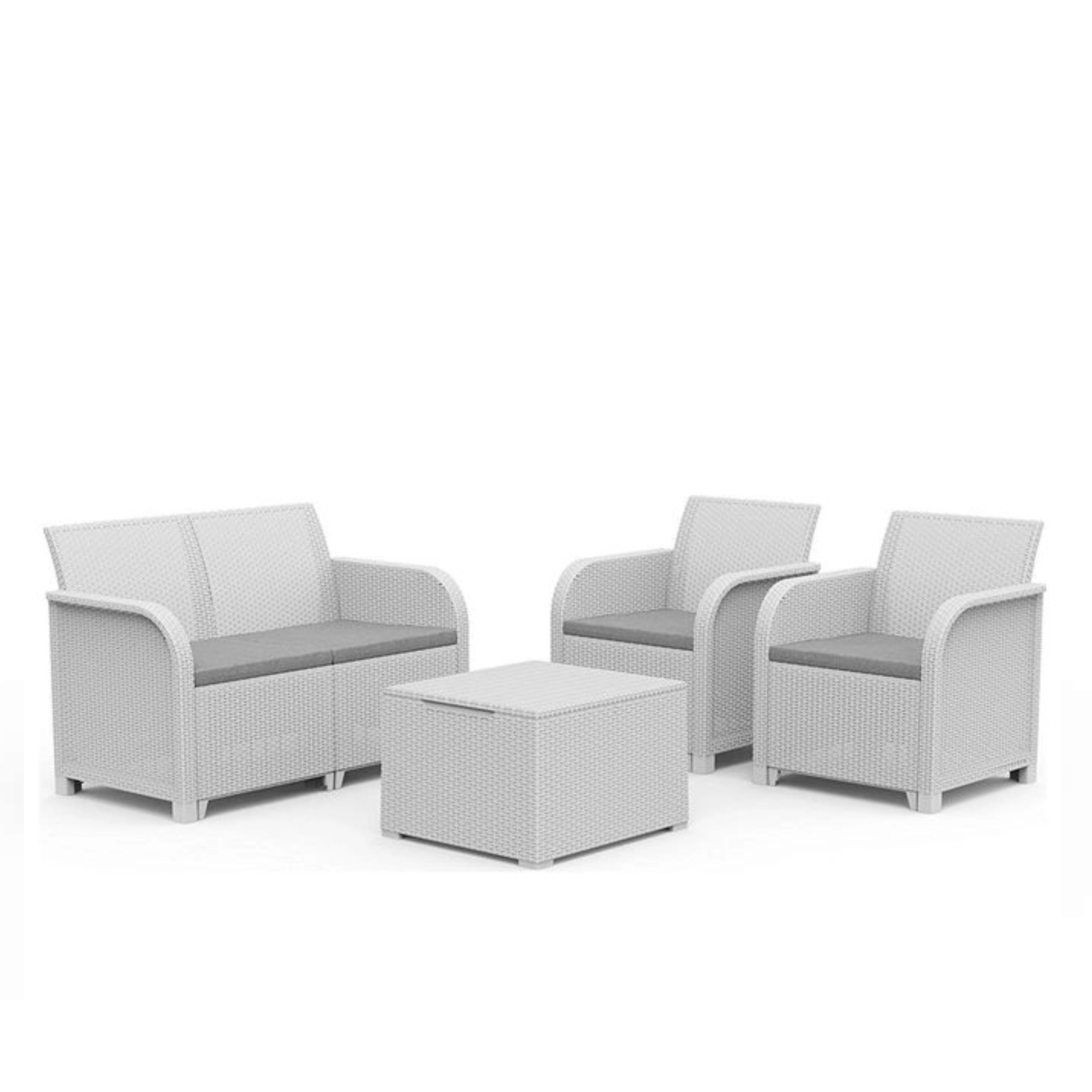 "Rosalie" rattan living room set with sofa, armchairs and storage table for the garden