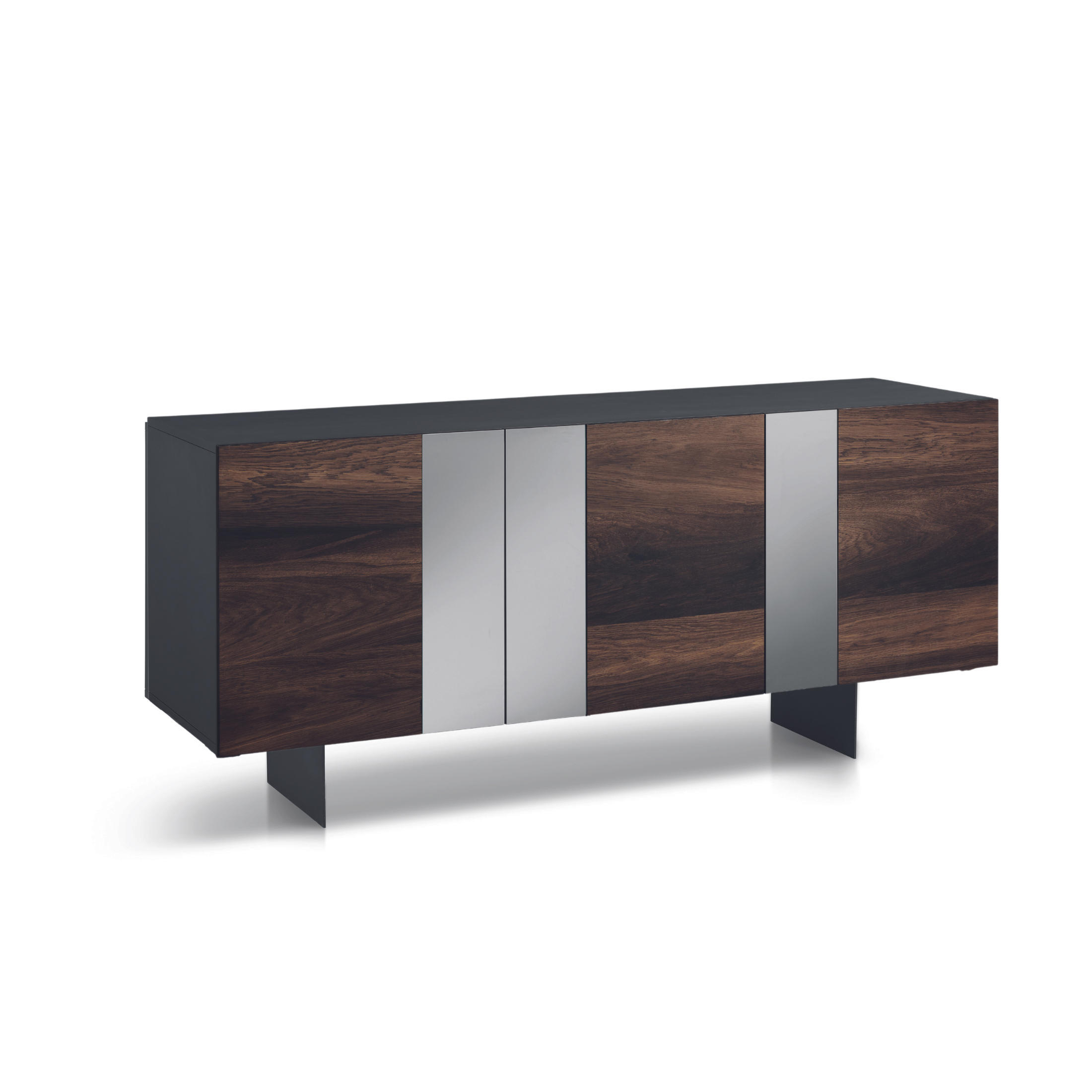 Modern 3-door sideboard "Isabel" already assembled in wood with mirror inserts, 180x50 cm, 80 cm high.