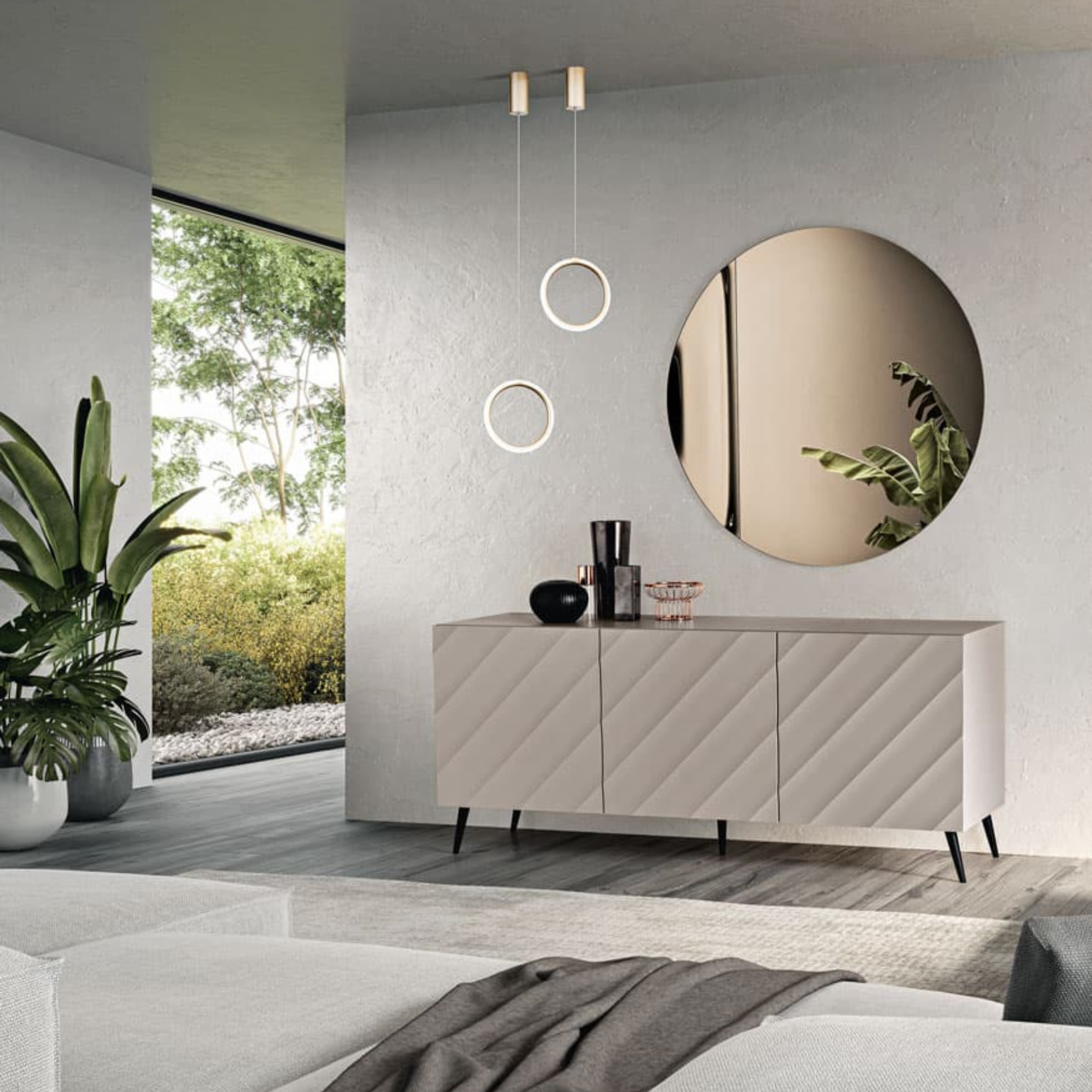 Assembled modern 3-door sideboard "Antares" in wood, 180x50 cm, h80 cm