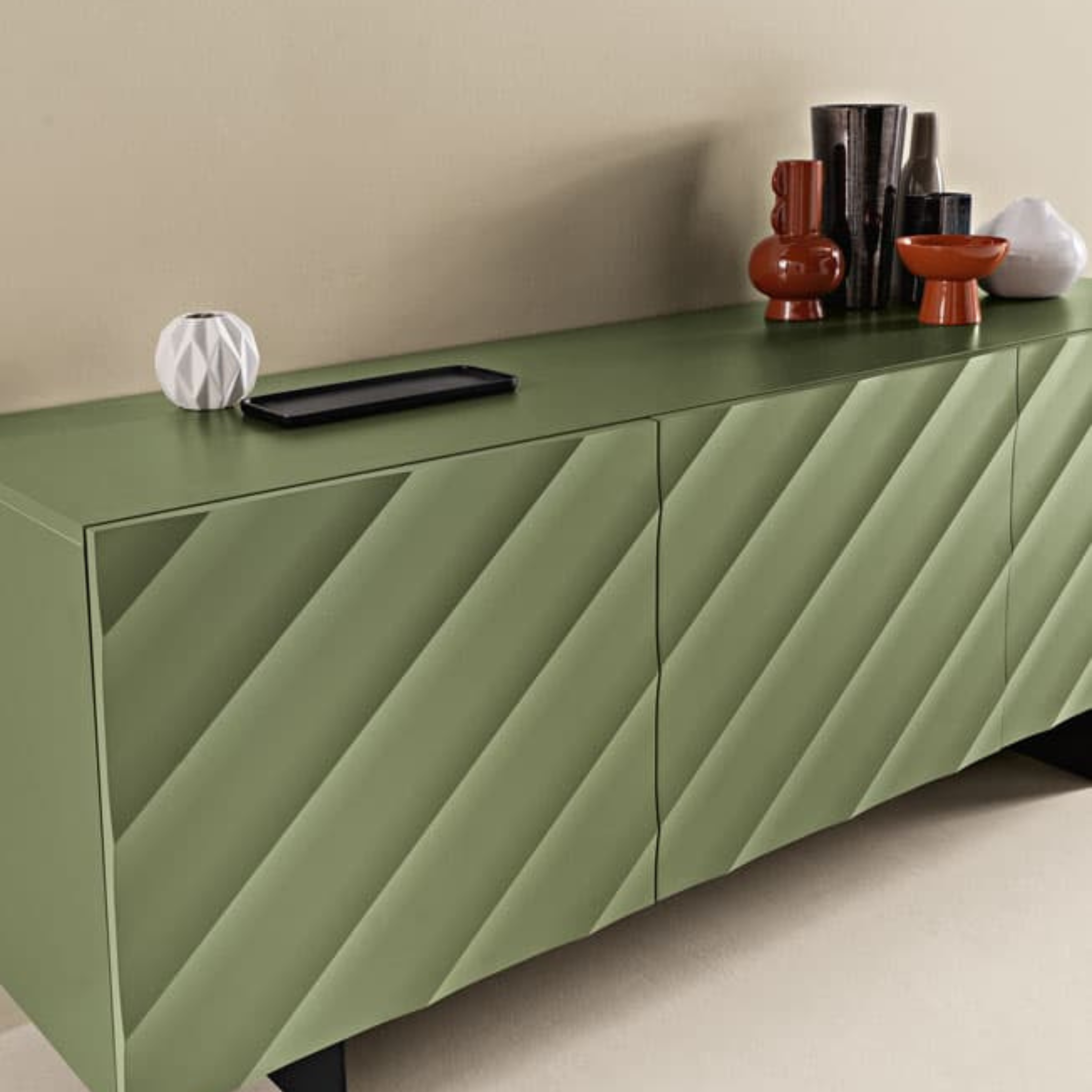 Assembled modern 3-door sideboard "Antares" in wood, 180x50 cm, h80 cm