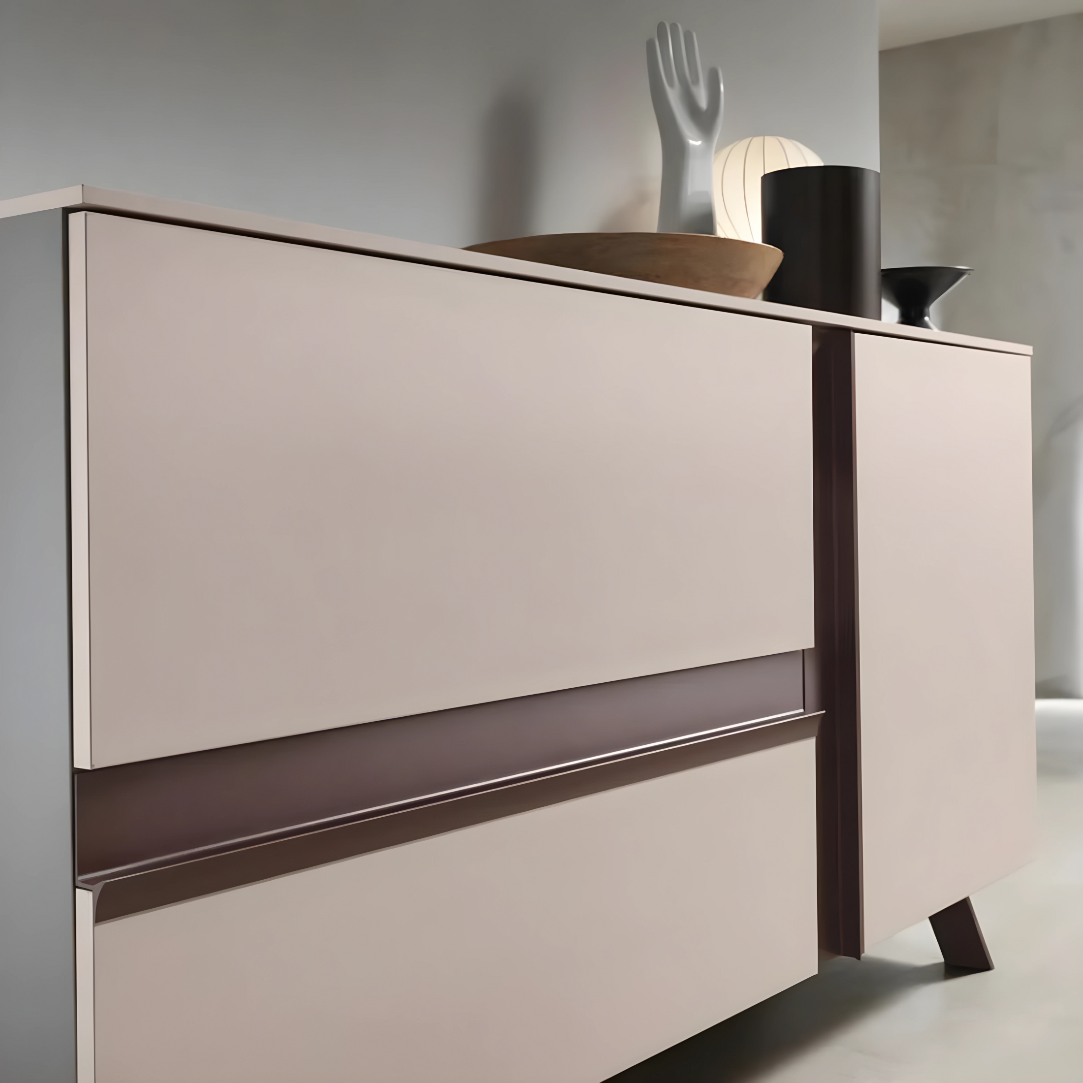 Modern wooden sideboard "Abaco" 2 doors 1 drawer with painted metal feet