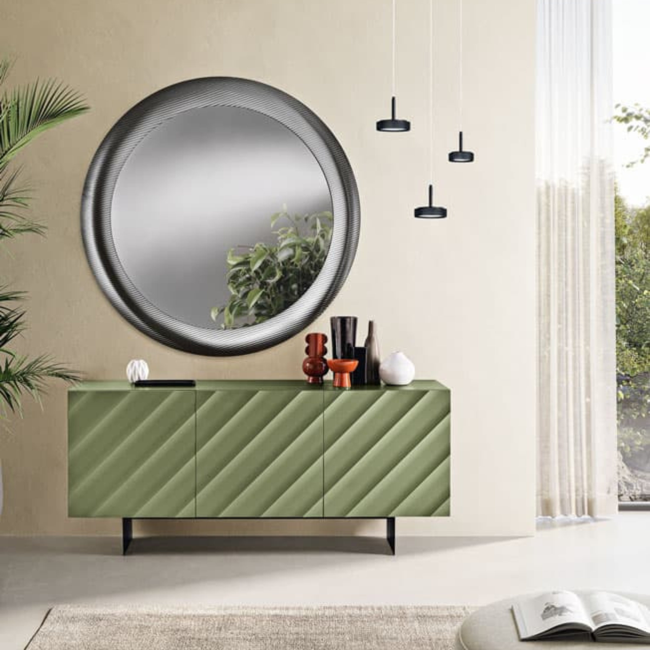 Assembled modern 3-door sideboard "Antares" in wood, 180x50 cm, h80 cm