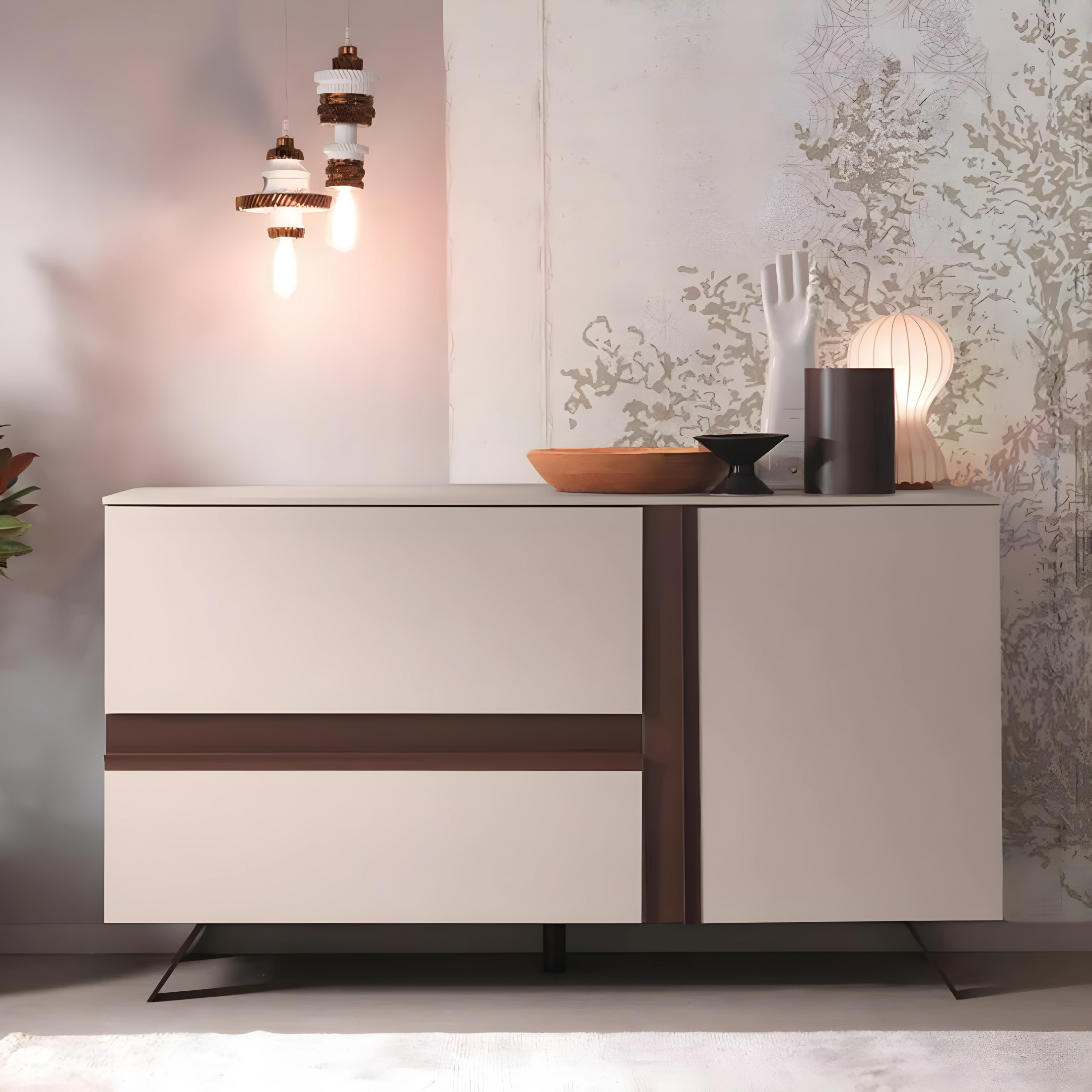 Modern wooden sideboard "Abaco" 2 doors 1 drawer with painted metal feet