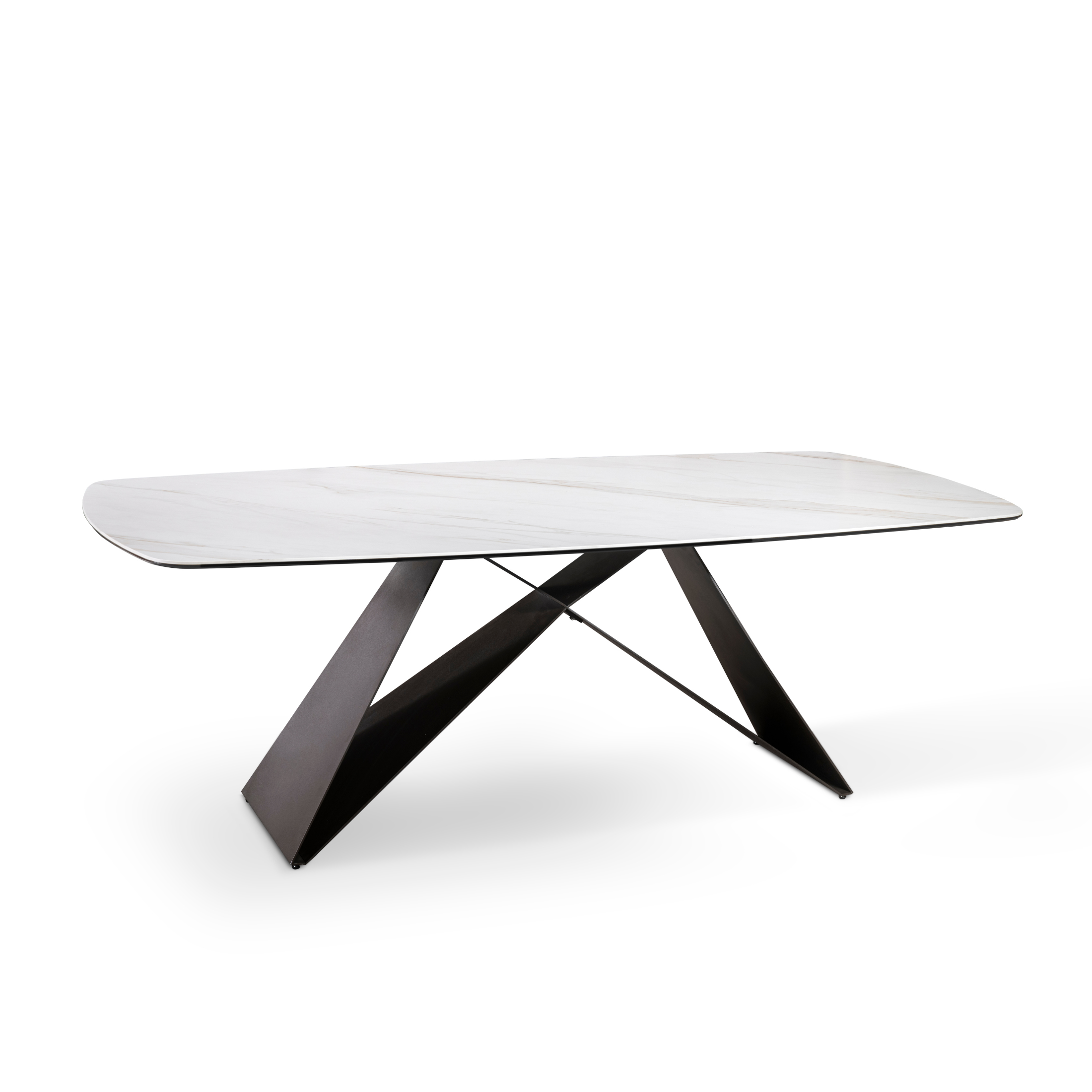 "Loyra" modern fixed table in ceramic on tempered glass with a marble effect, 220x110 cm, 76 cm high.