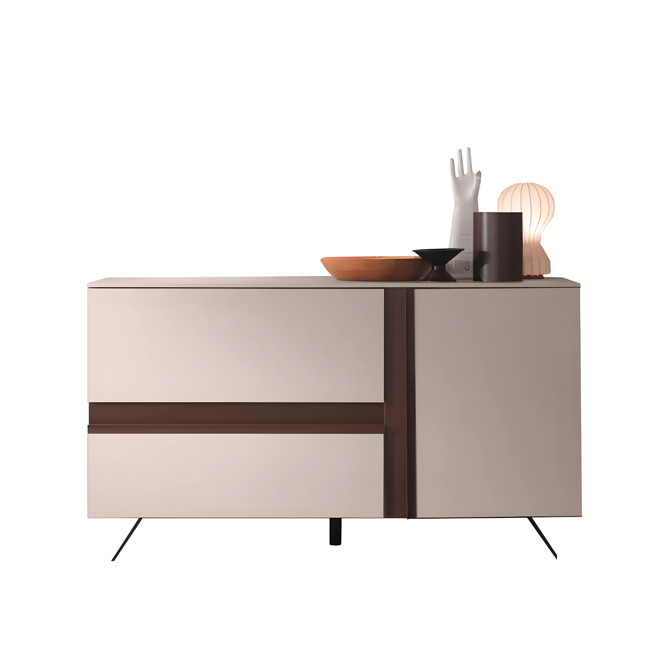 Modern wooden sideboard "Abaco" 2 doors 1 drawer with painted metal feet
