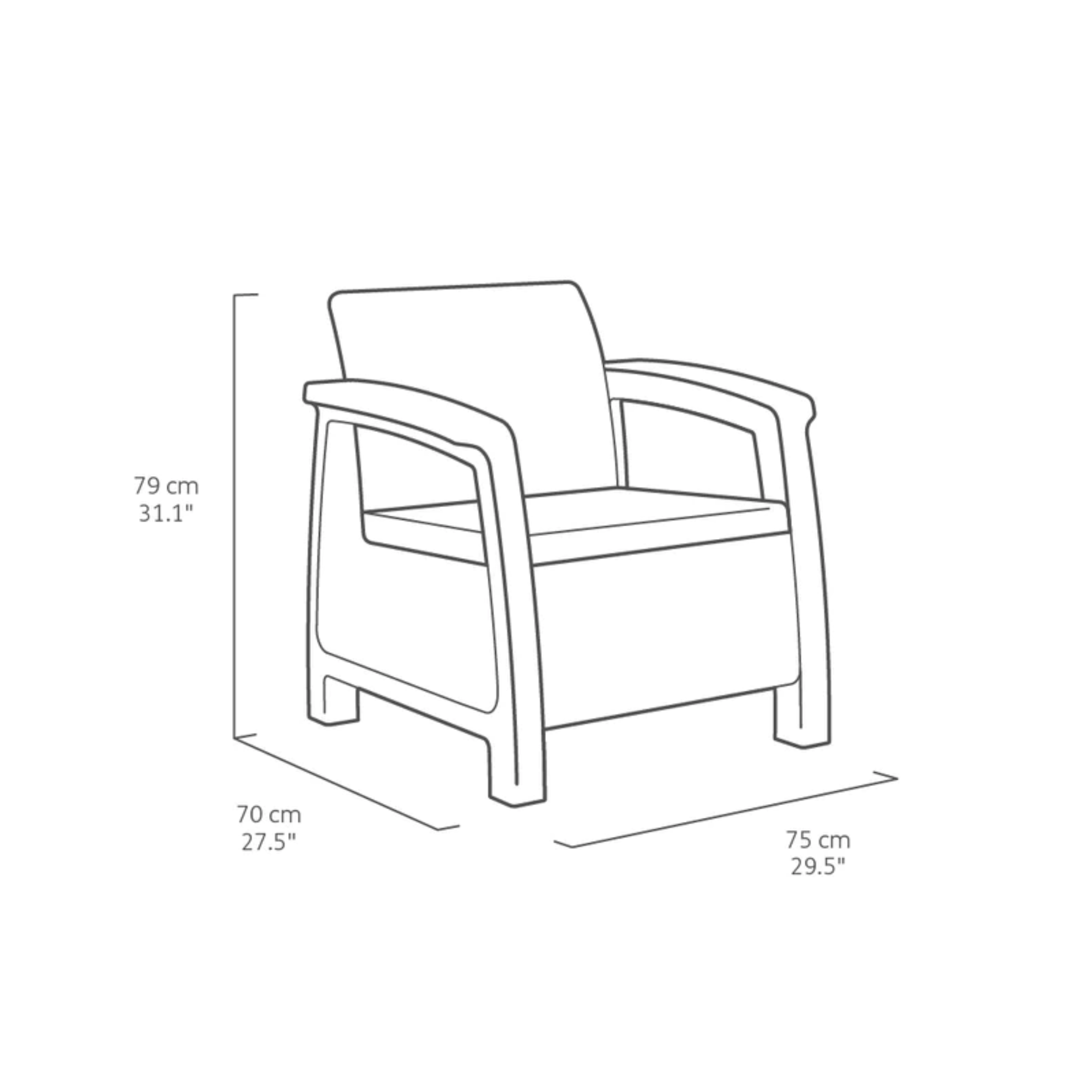 "Corfu" garden lounge set: two-seater sofa, two armchairs, and a coffee table.