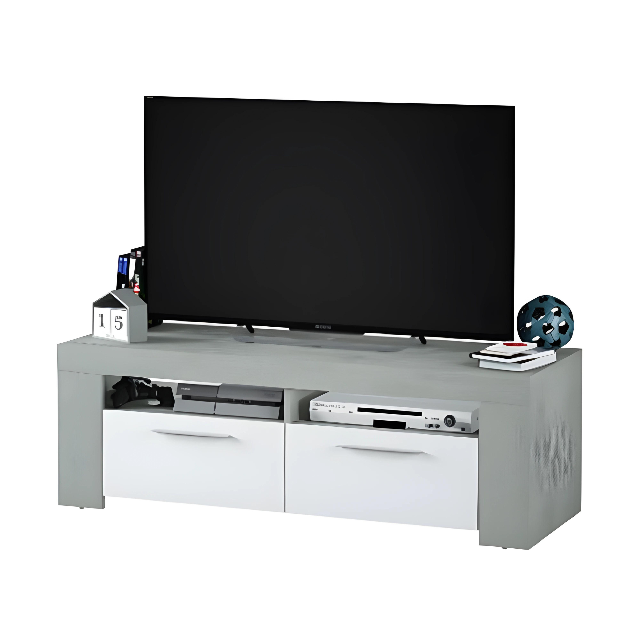 "Abit" TV stand in cement and white, 120x42 cm, 40 cm high