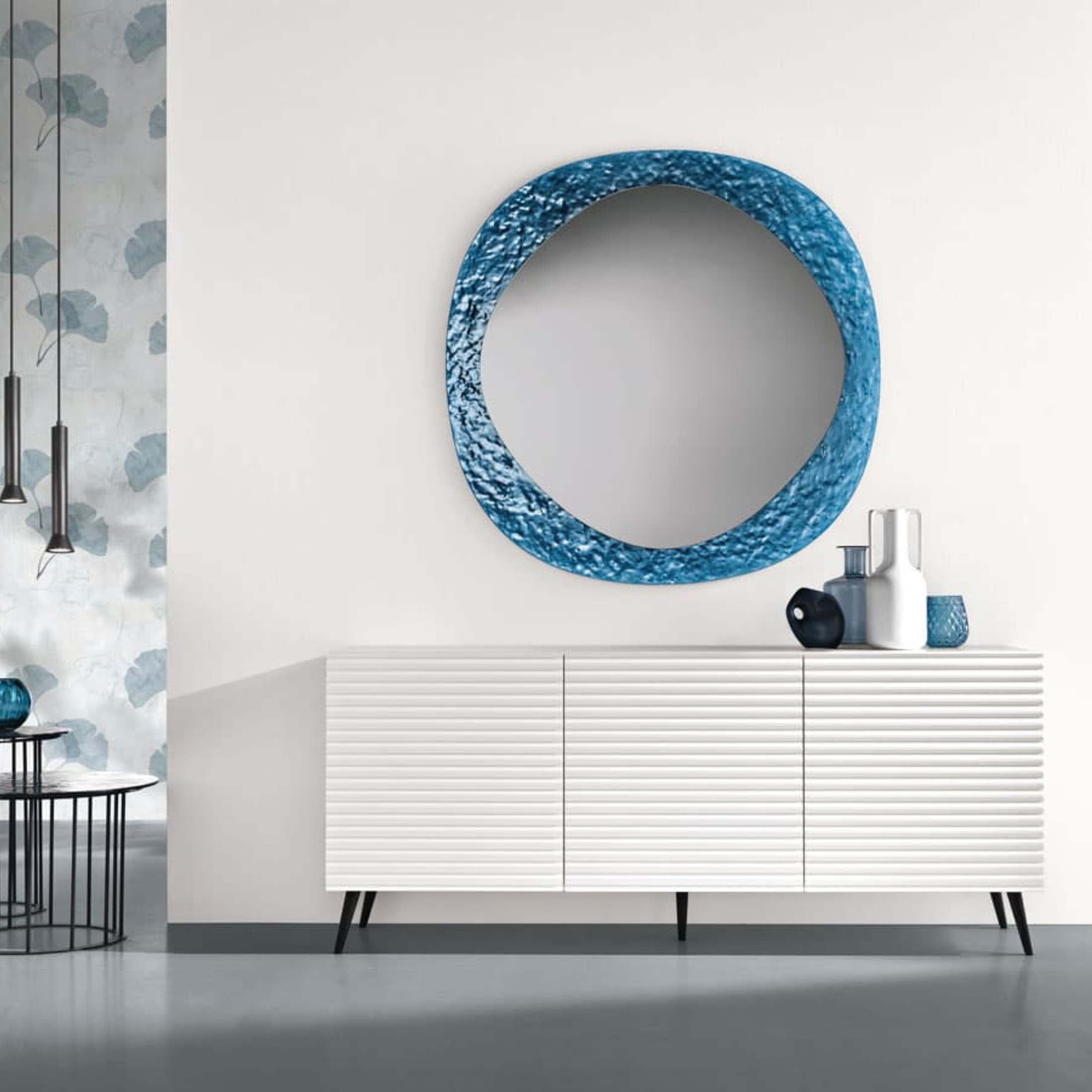 Modern 3-door sideboard "Nadia" already assembled in lacquered wood with 5 feet 180x50 cm h80