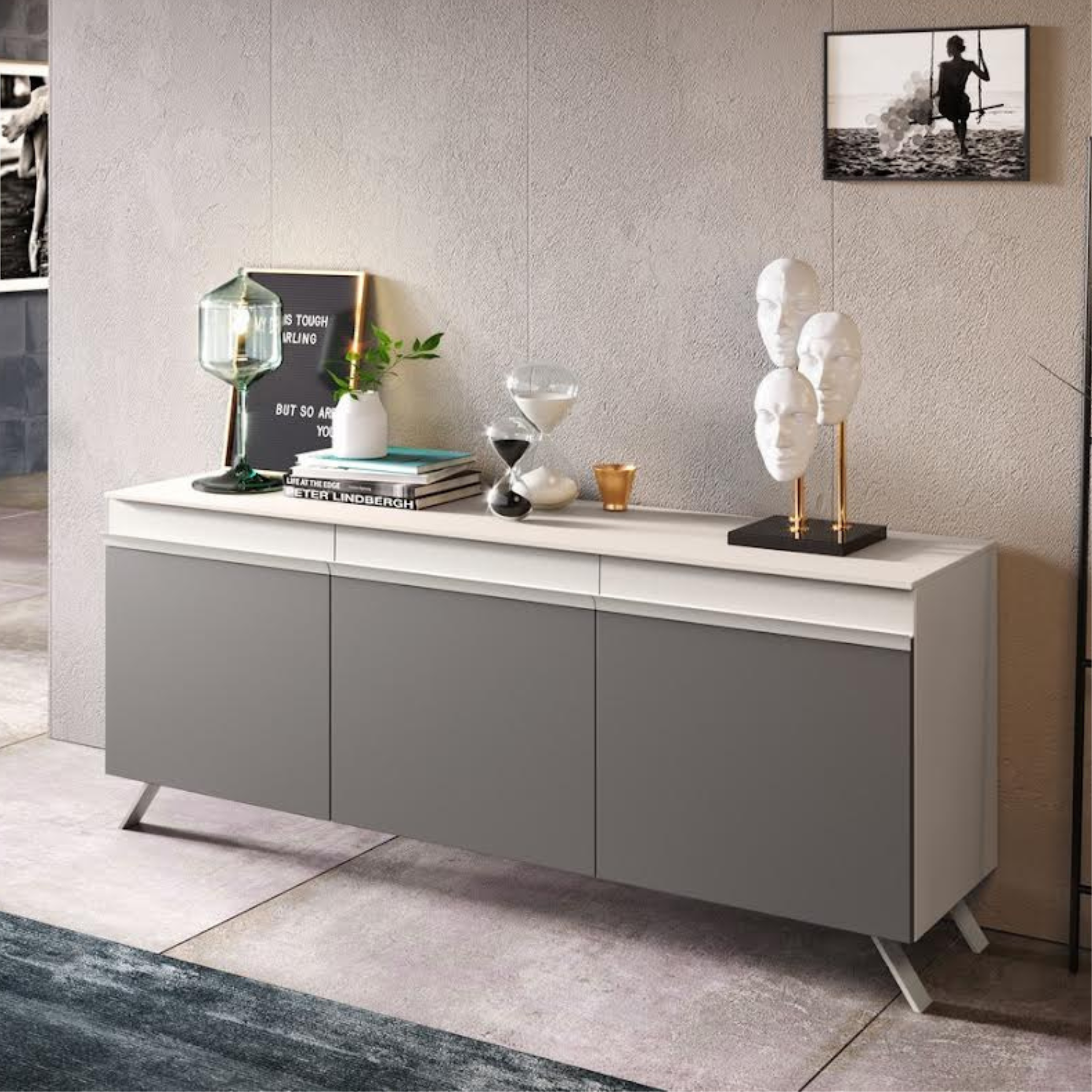 Modern living room sideboard "Abaco Day" with 3 doors and groove handle cm 180x48.5 85.2h