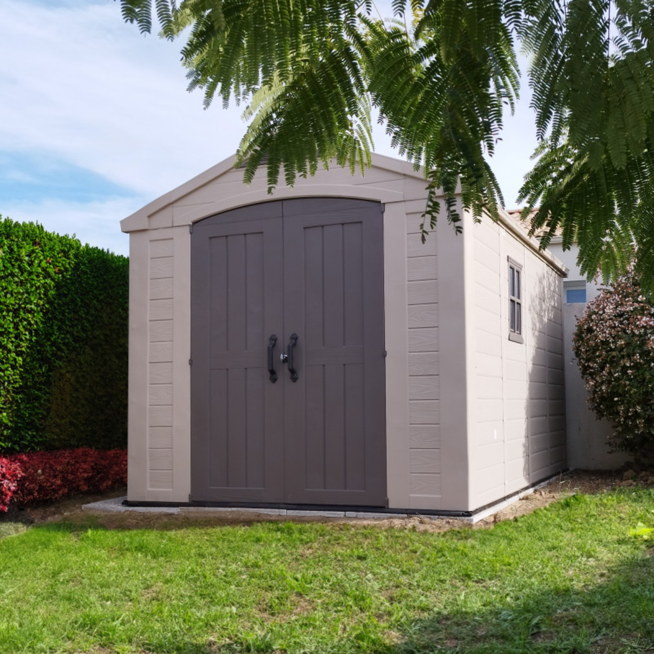 "Sunrise" resin garden shed with floor and internal shelves