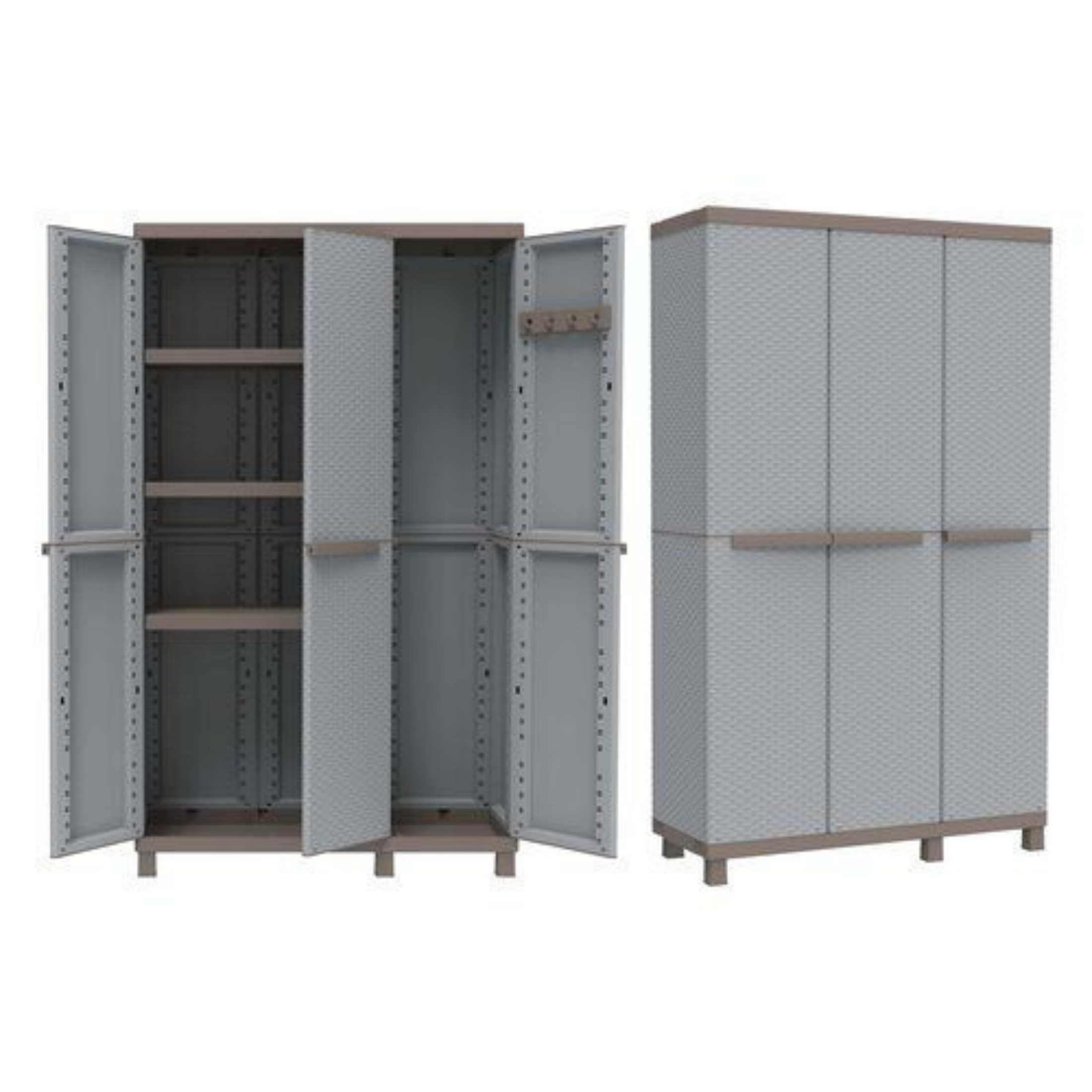 "Dask" polypropylene wardrobe with dove grey rattan finish and adjustable shelves