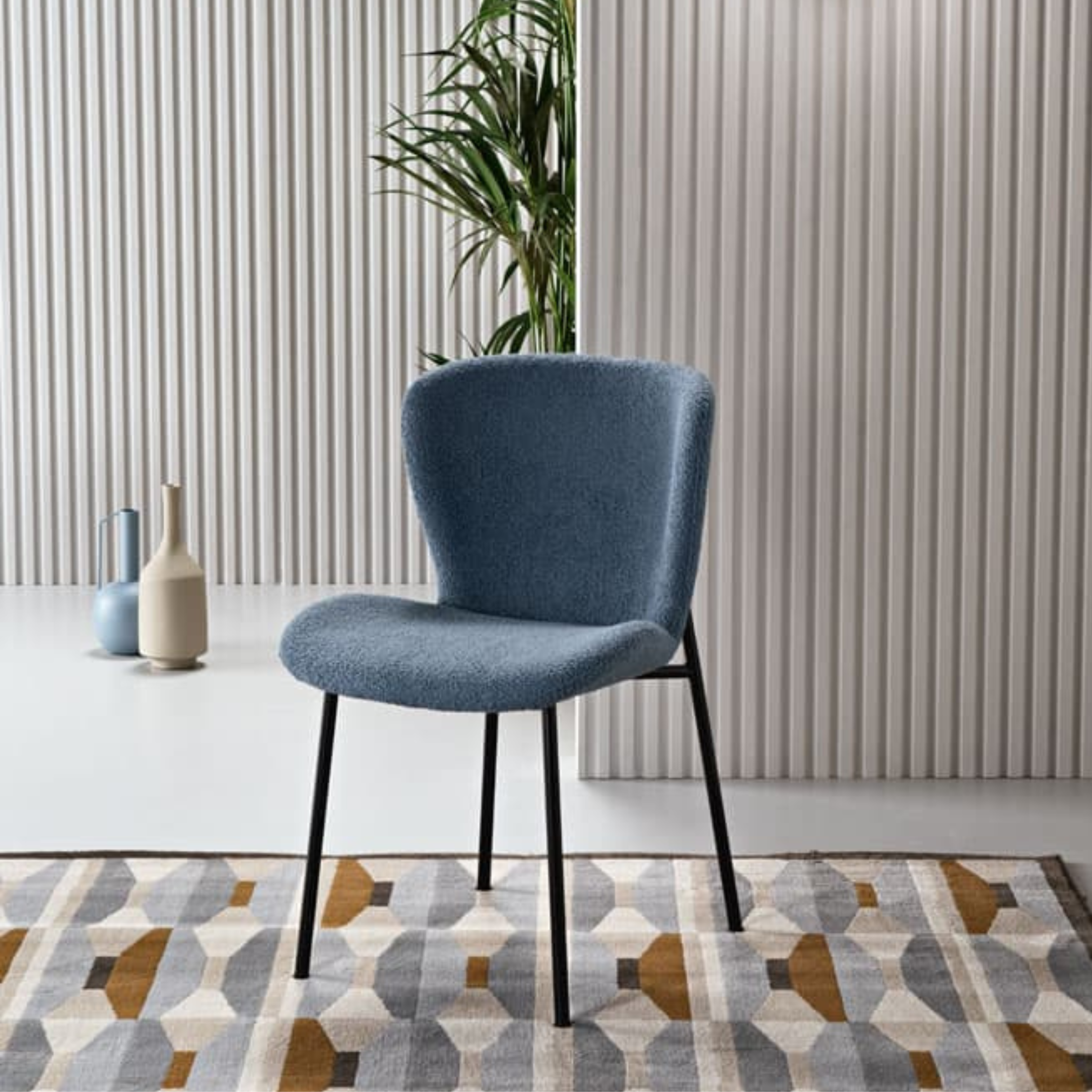 Set of modern padded "Carmen" chairs in ecru bouclé fabric for living room, 50x58 cm, 82 cm high