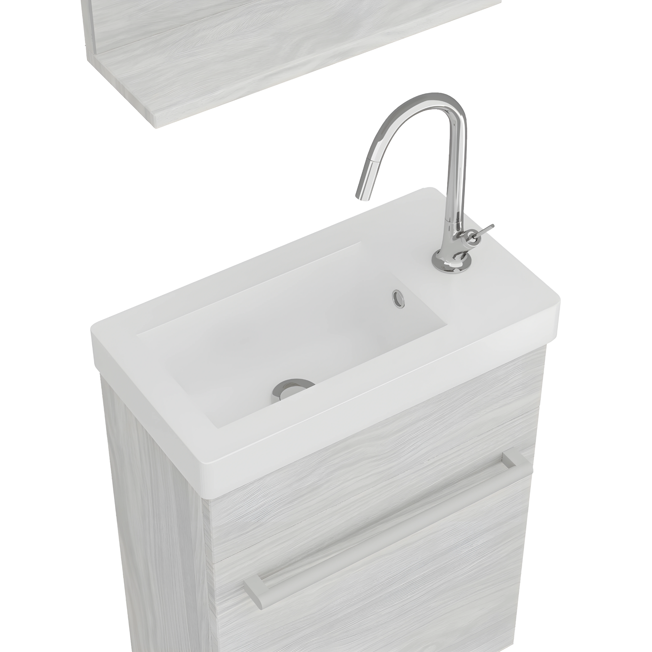 "Kalua" wall-hung bathroom cabinet with integrated ceramic sink and mirror with shelf, 42x23 cm, 105h
