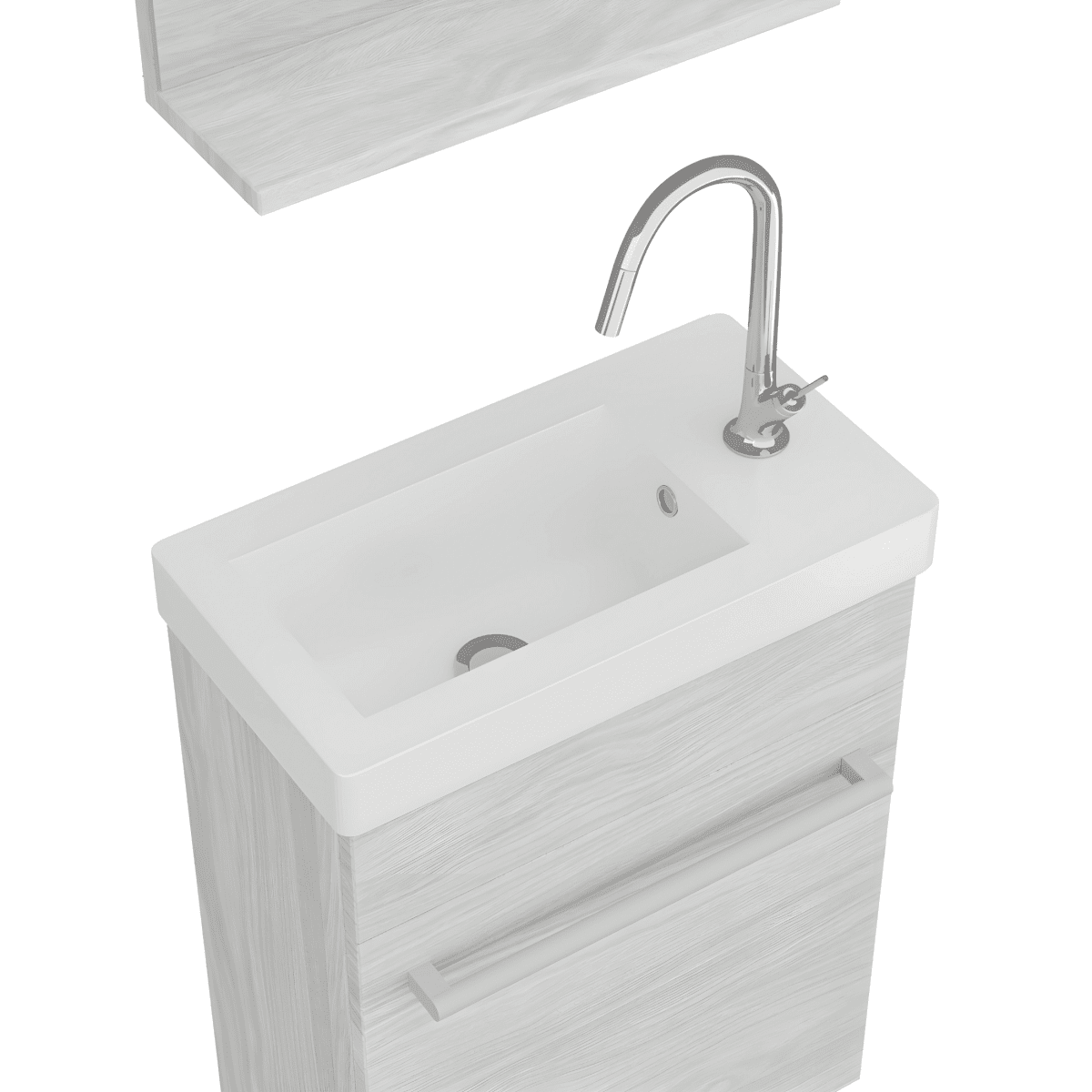 Mobile da bagno sospeso "Kalua" con lavabo in ceramica integrato e specchiera con mensola cm 42x23 105h - MondoViro