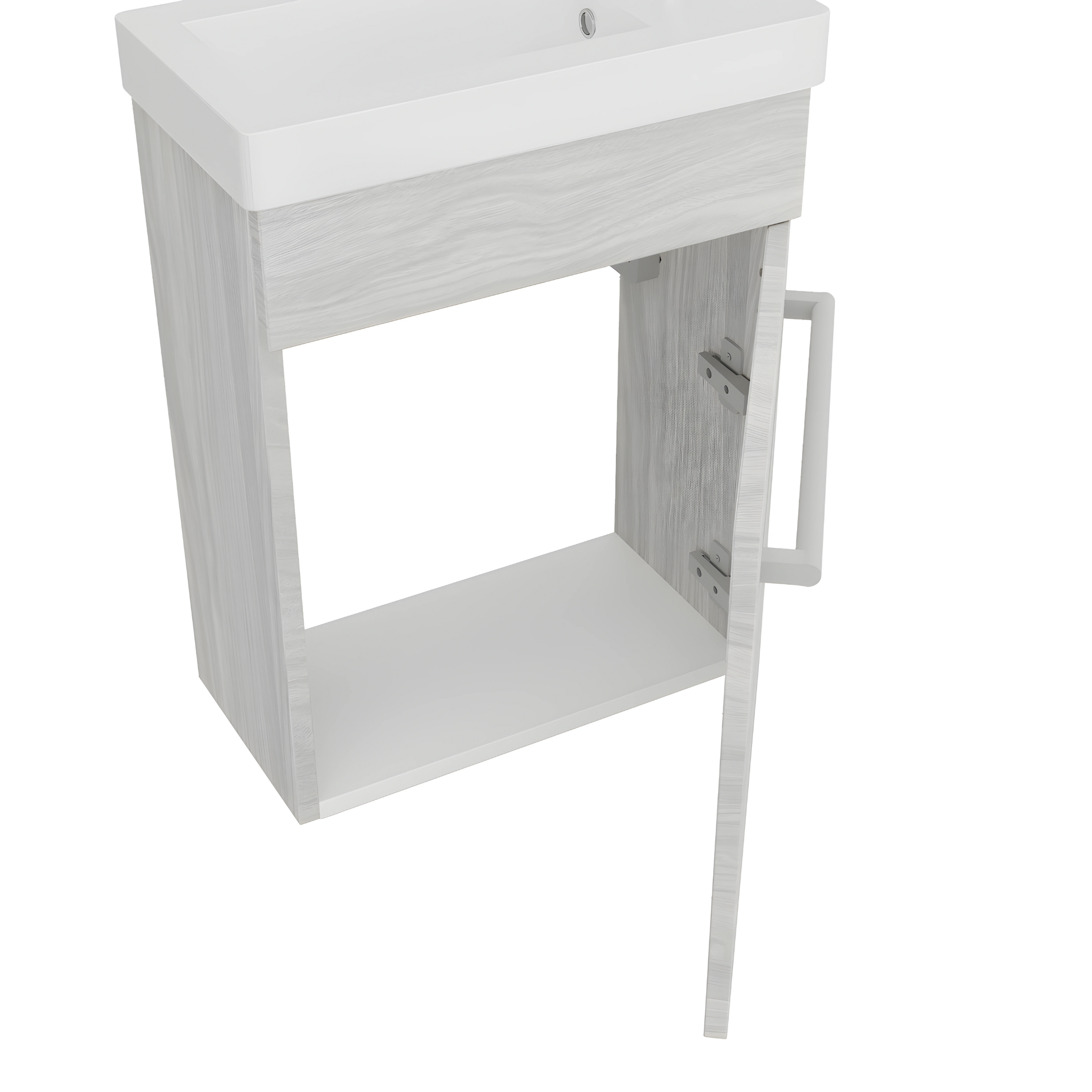 "Kalua" wall-hung bathroom cabinet with integrated ceramic sink and mirror with shelf, 42x23 cm, 105h