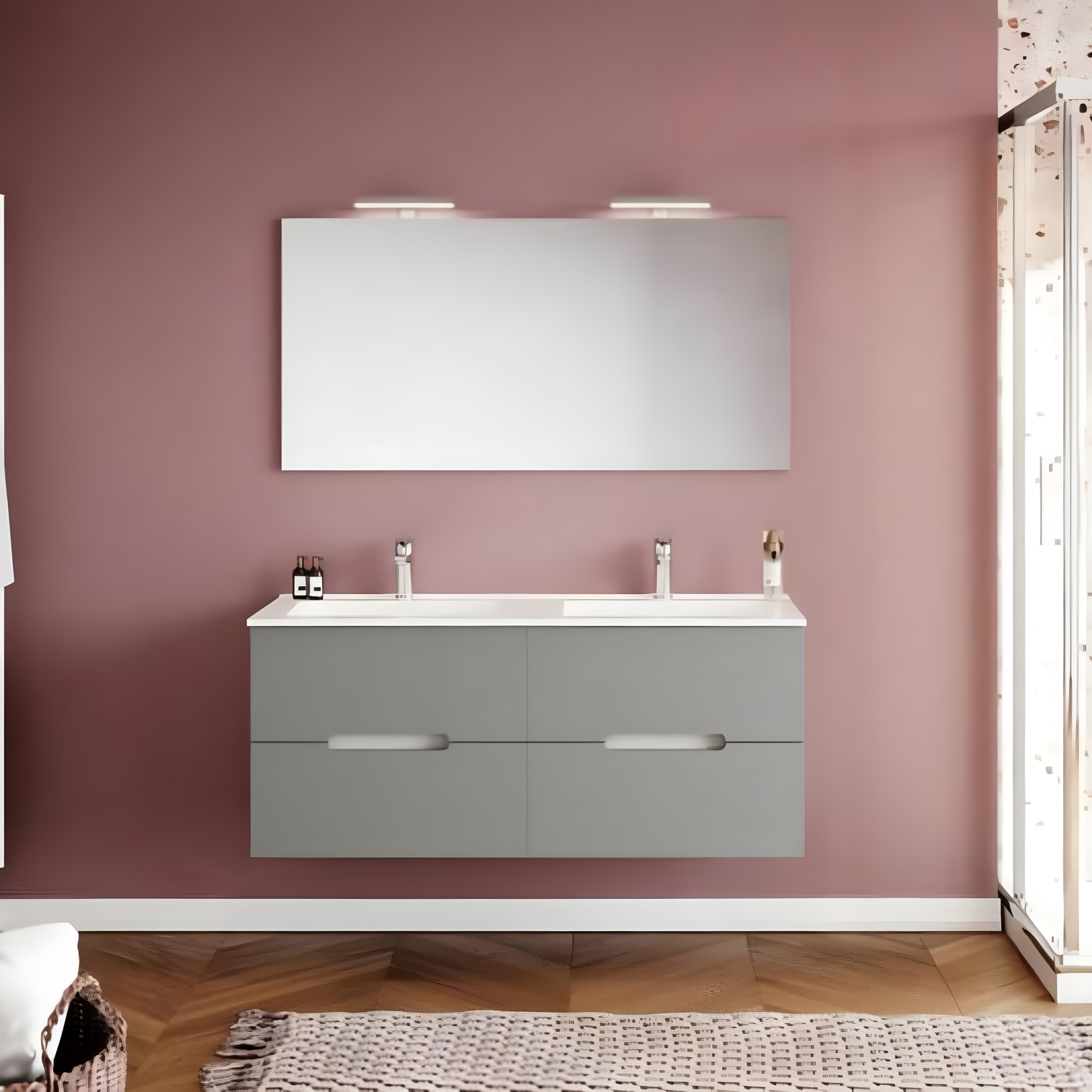 "Rhovan" bathroom cabinet with base, sink and LED mirror