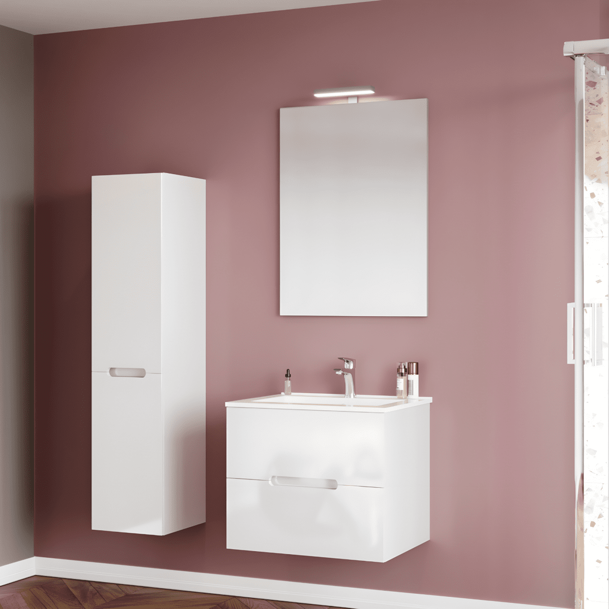 Colonna da bagno "Rhovan" con ripiani in vetro e due ante reversibili cm 34x36 140h - MondoViro