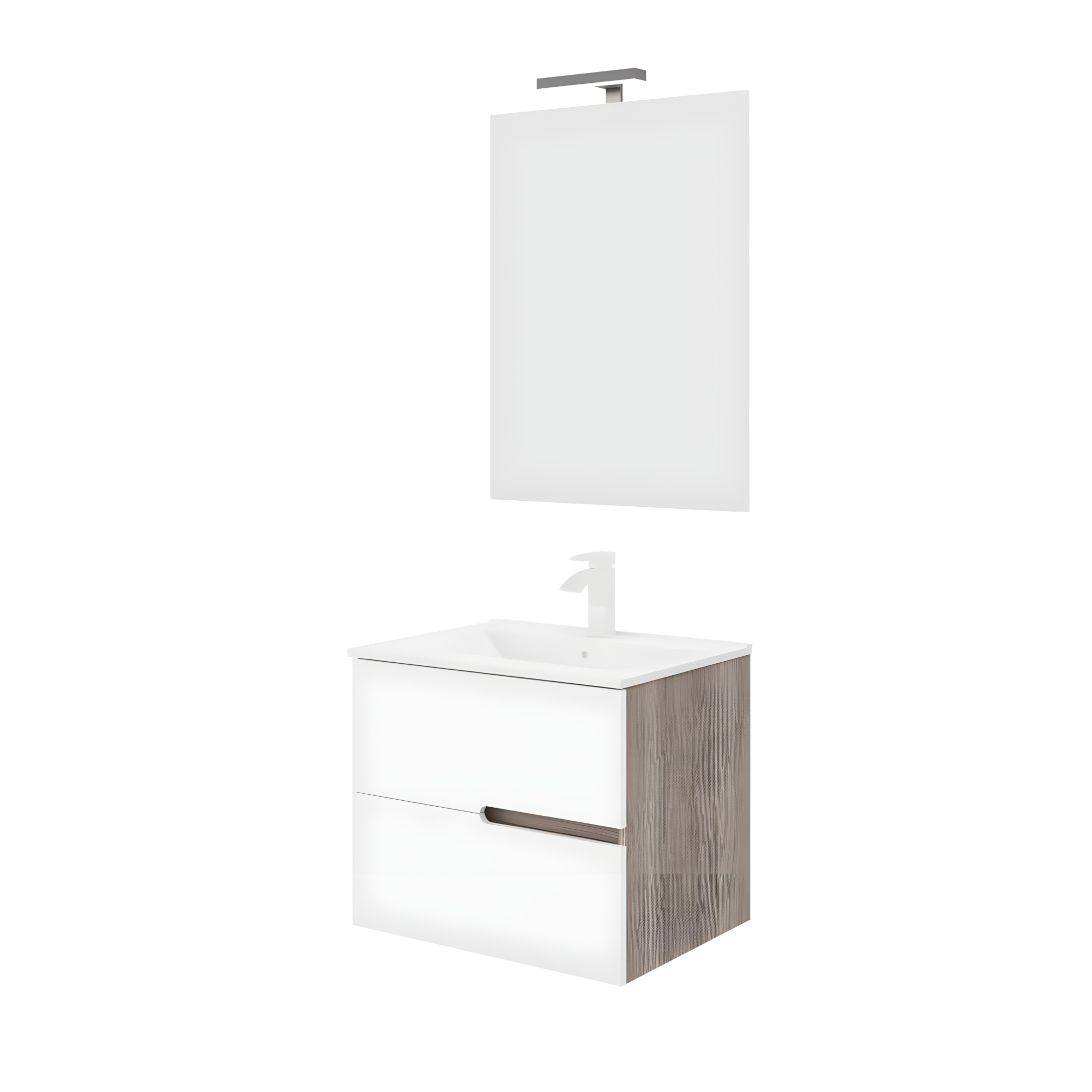 "Sara" modern wall-hung wooden bathroom cabinet with 2 sink drawers and LED mirror
