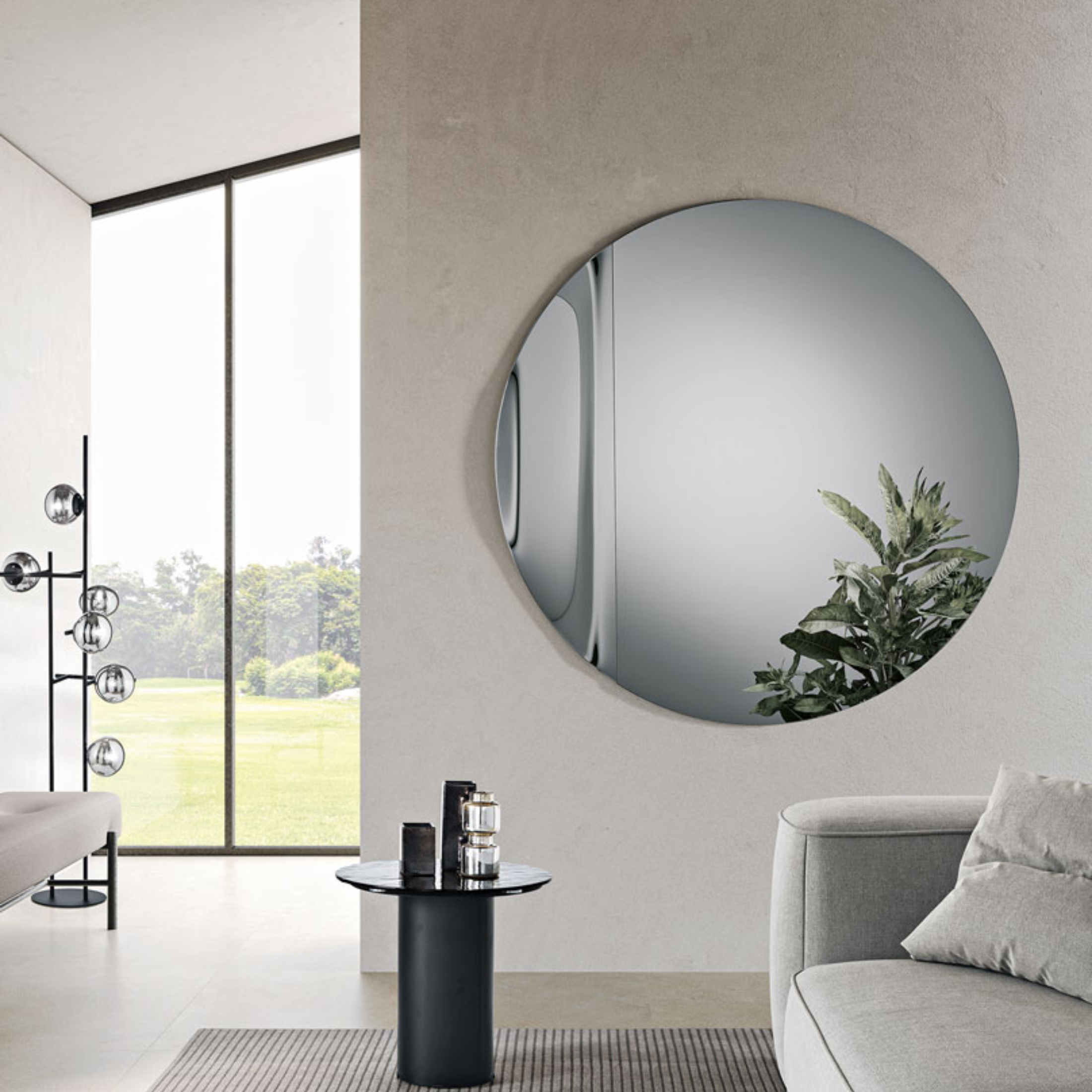 "Dante" modern round frameless wall mirror for the living room