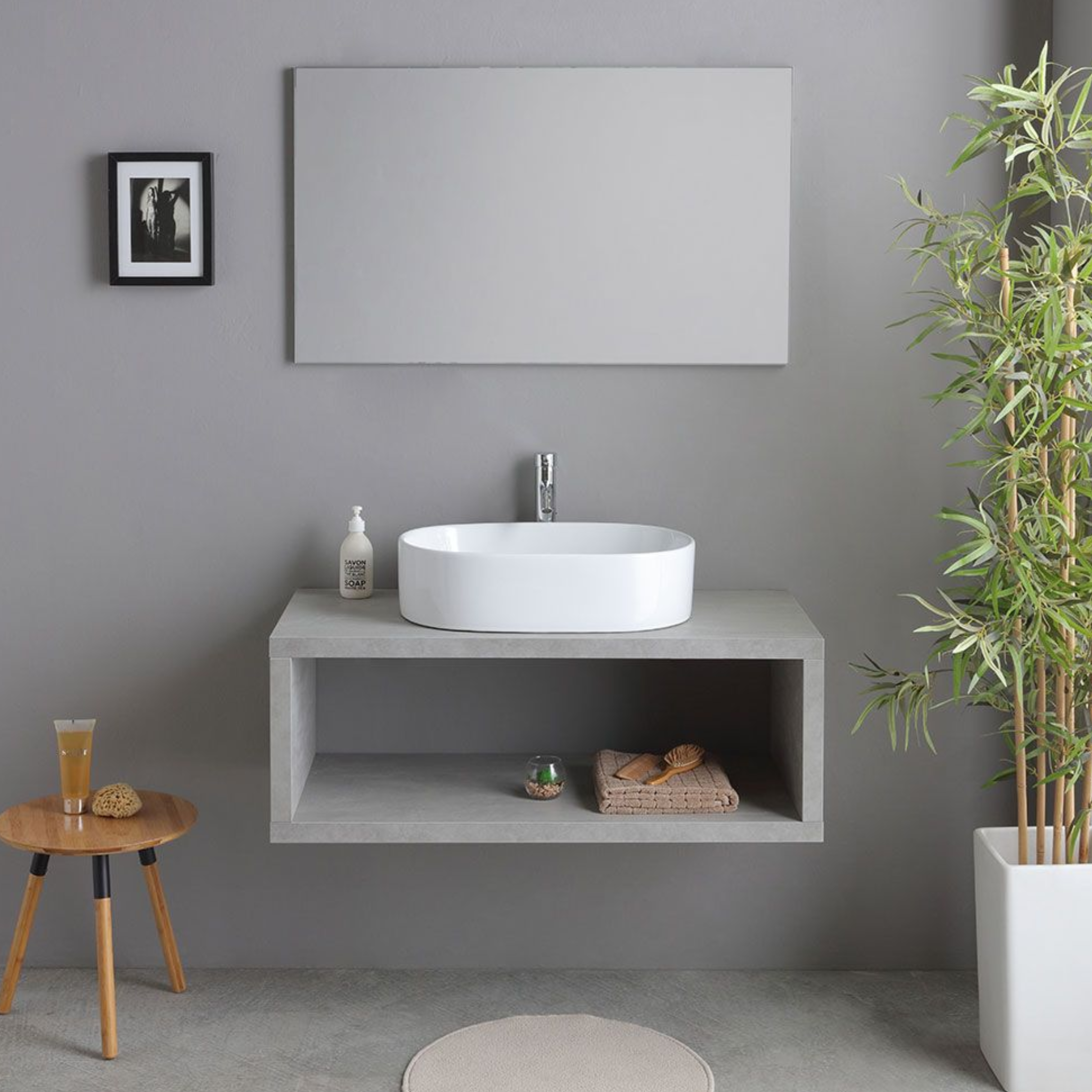 "Samos" 100cm grey wall-hung bathroom cabinet with oval ceramic sink and single mirror