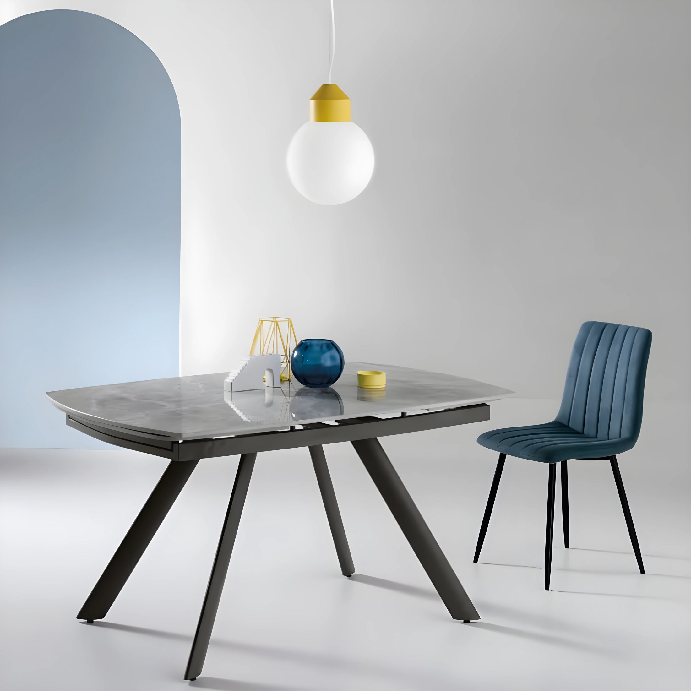 Extendable "Igor" table with marble-effect stone top, 140x90 cm, 76 cm high