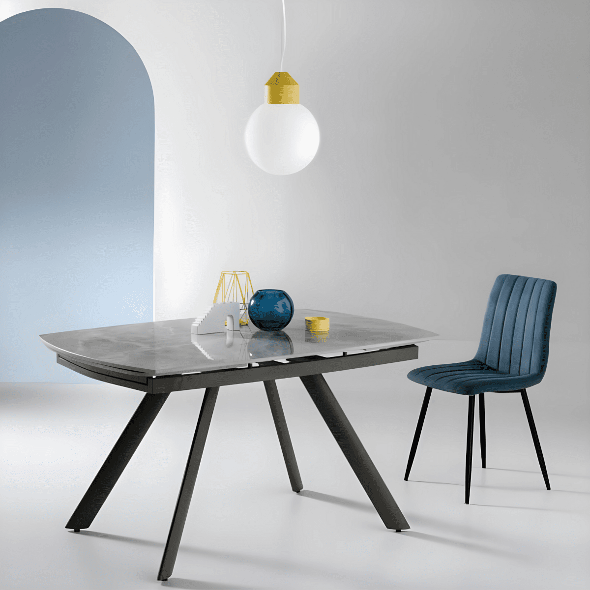 Tavolo allungabile "Igor" con piano in pietra effetto marmo cm 140x90 76h - MondoViro