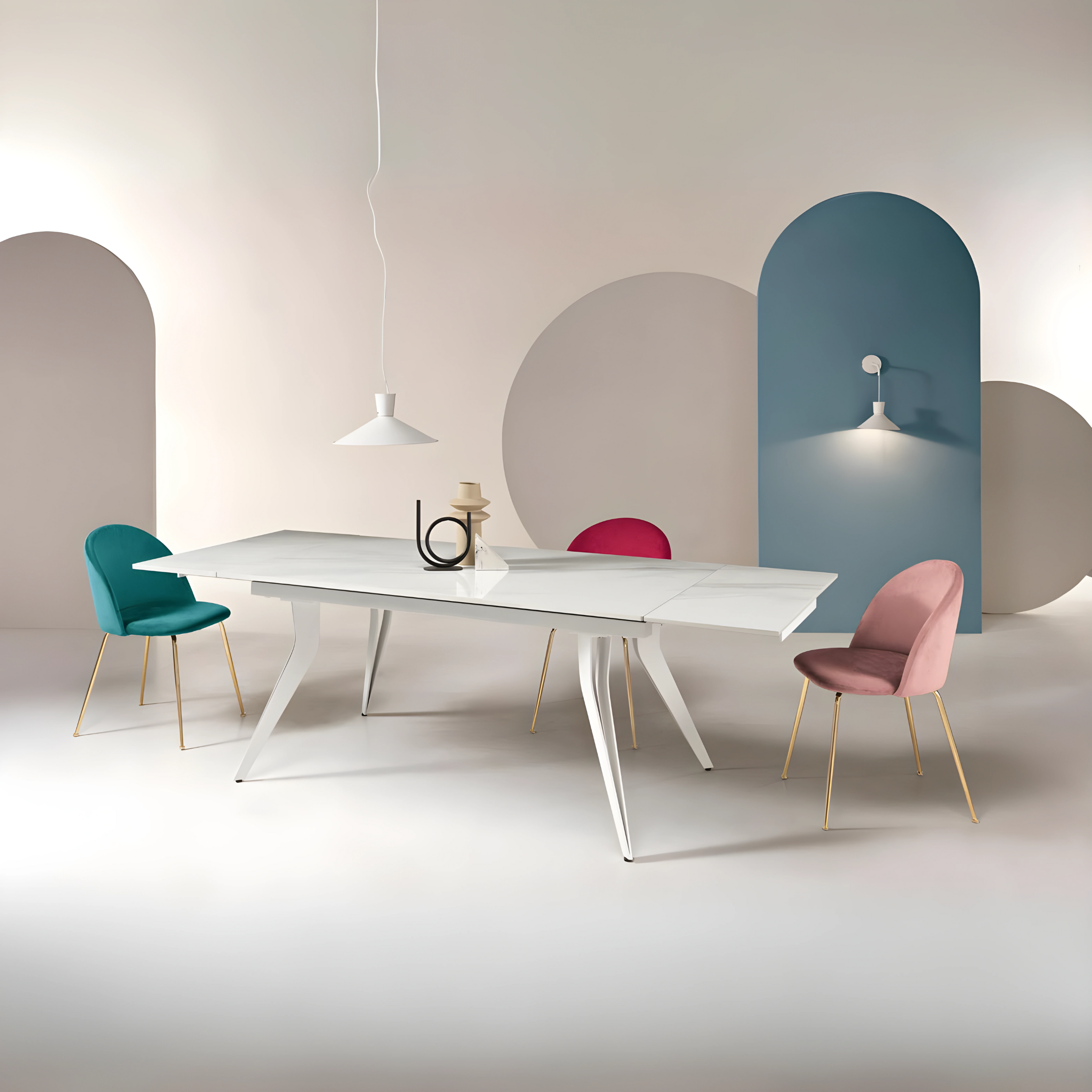 "Artico" extendable table with marble-effect stone top, 160x90 cm, 75 cm high