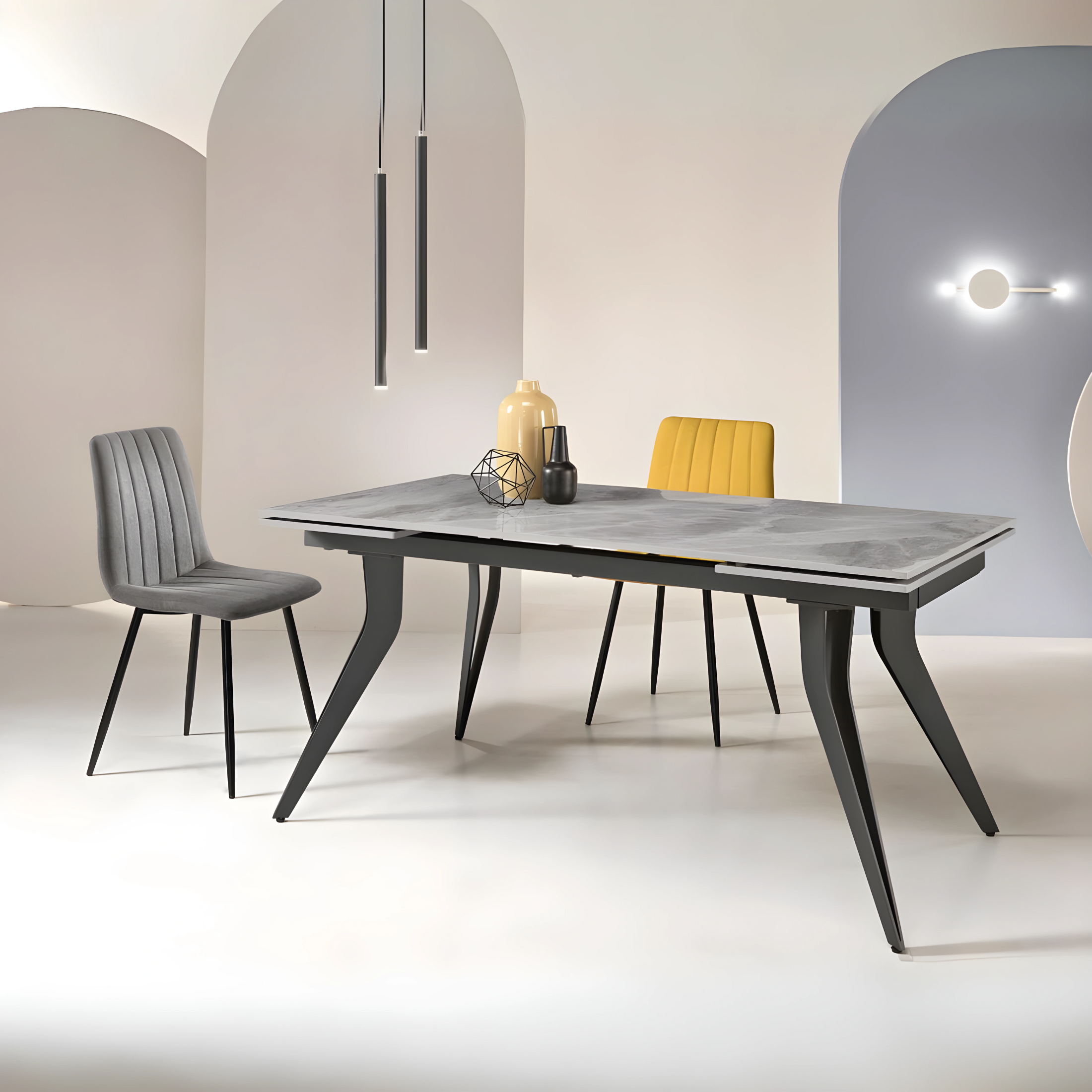 "Artico" extendable table with marble-effect stone top, 160x90 cm, 75 cm high