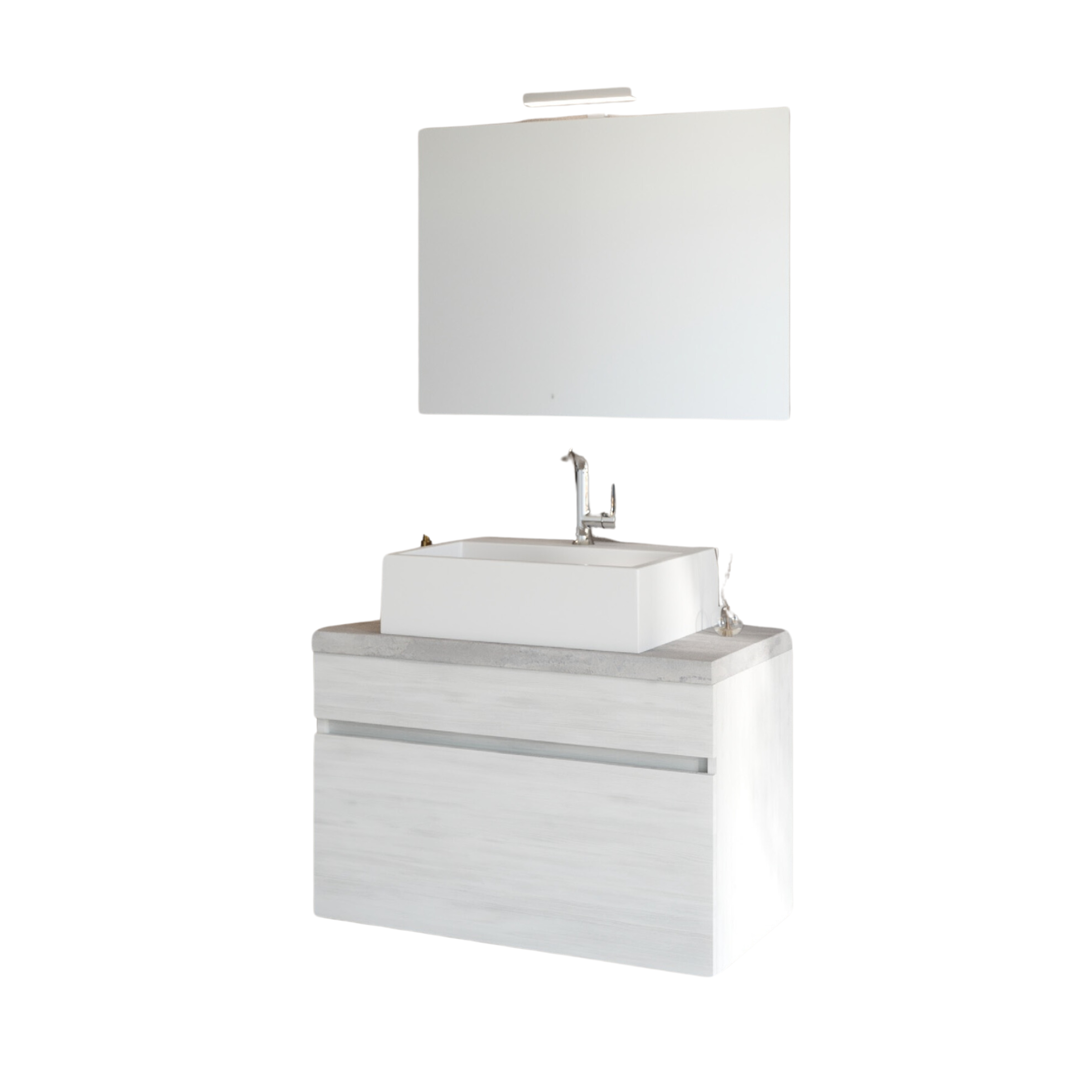 "Velira1" modern wall-hung wooden bathroom cabinet with LED mirror and top
