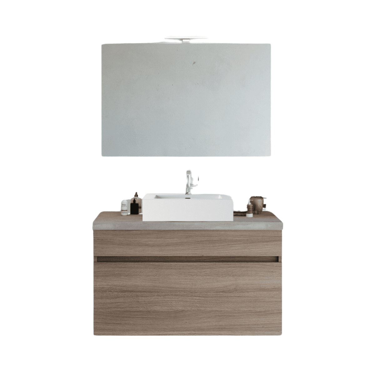 Mobile da bagno sospeso moderno "Velira1" in legno con top e specchio LED - MondoViro