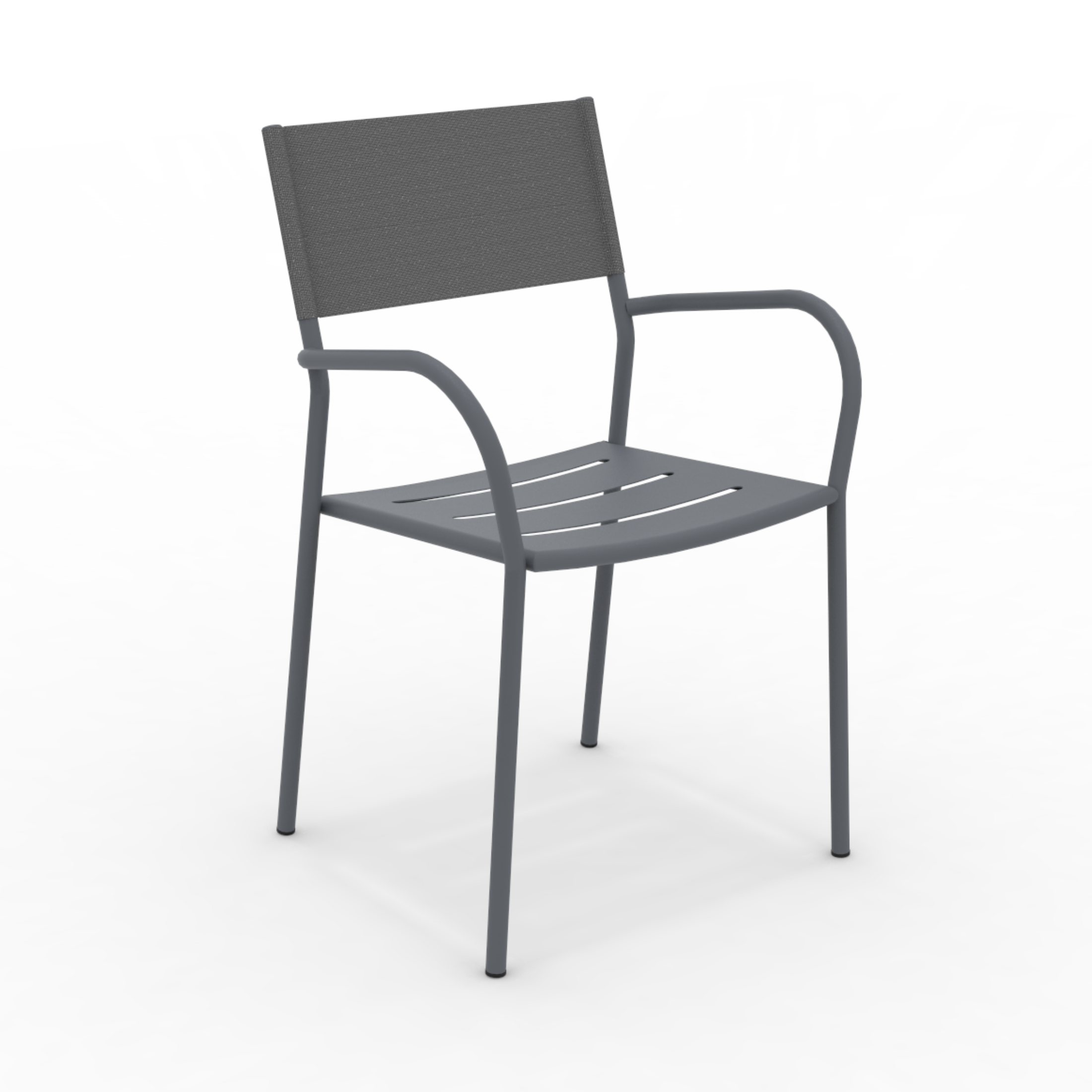 Set of "Vera" stackable garden chairs in metal and backrest in fabric, 56x50 cm, 86h