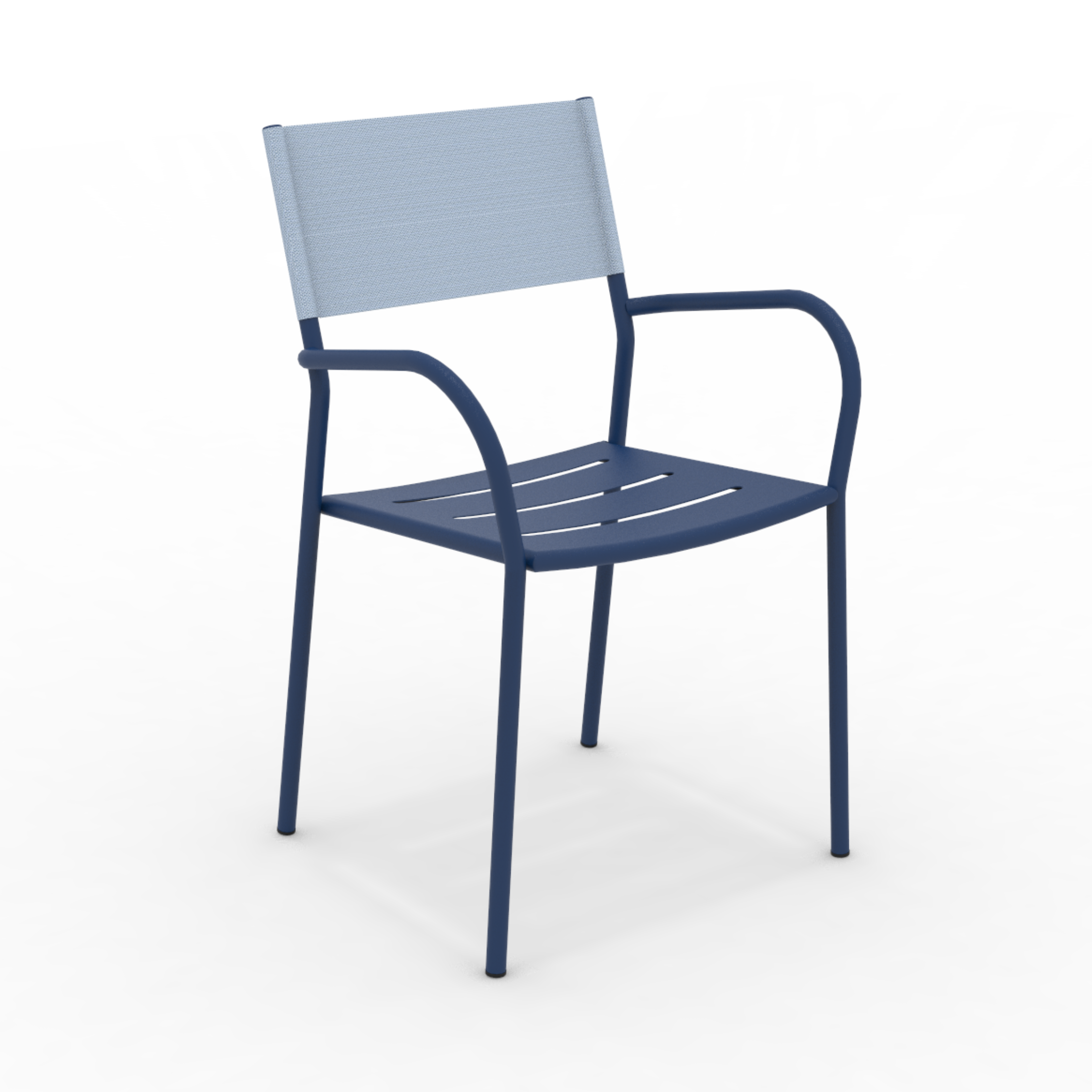 Set of "Vera" stackable garden chairs in metal and backrest in fabric, 56x50 cm, 86h