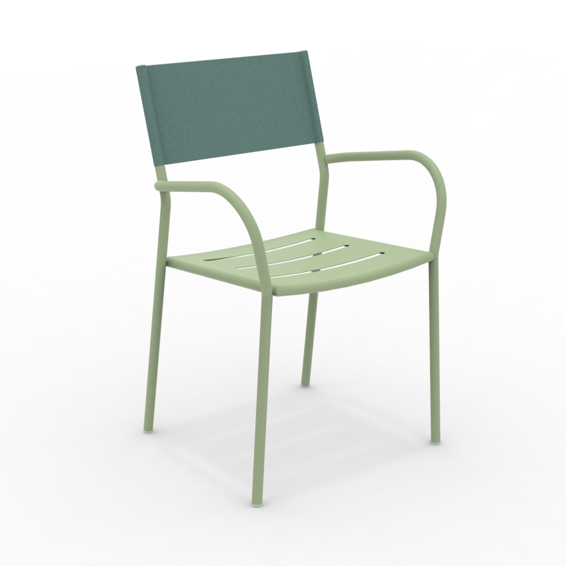 Set of "Vera" stackable garden chairs in metal and backrest in fabric, 56x50 cm, 86h