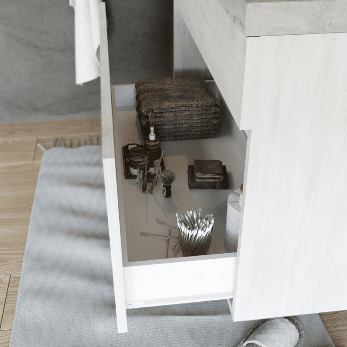 Mobile da bagno sospeso moderno "Velira1" in legno con top e specchio LED - MondoViro