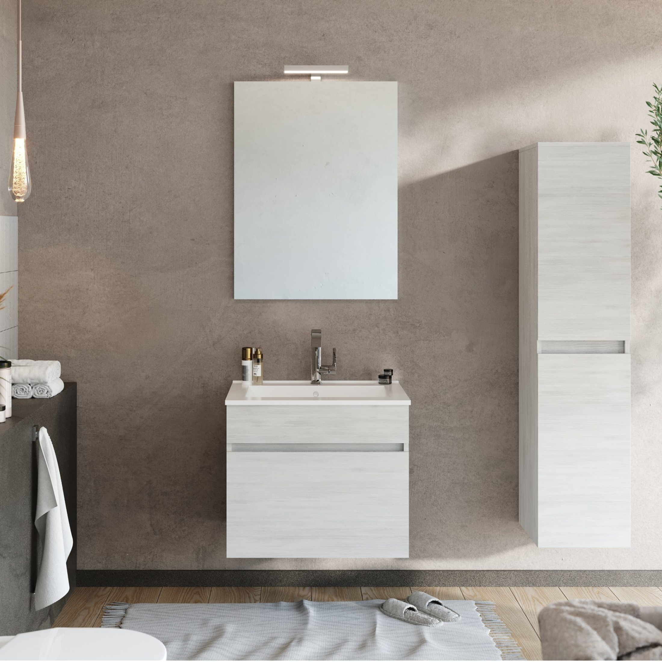 Modern wall-hung bathroom cabinet "Velira" with integrated sink and LED mirror
