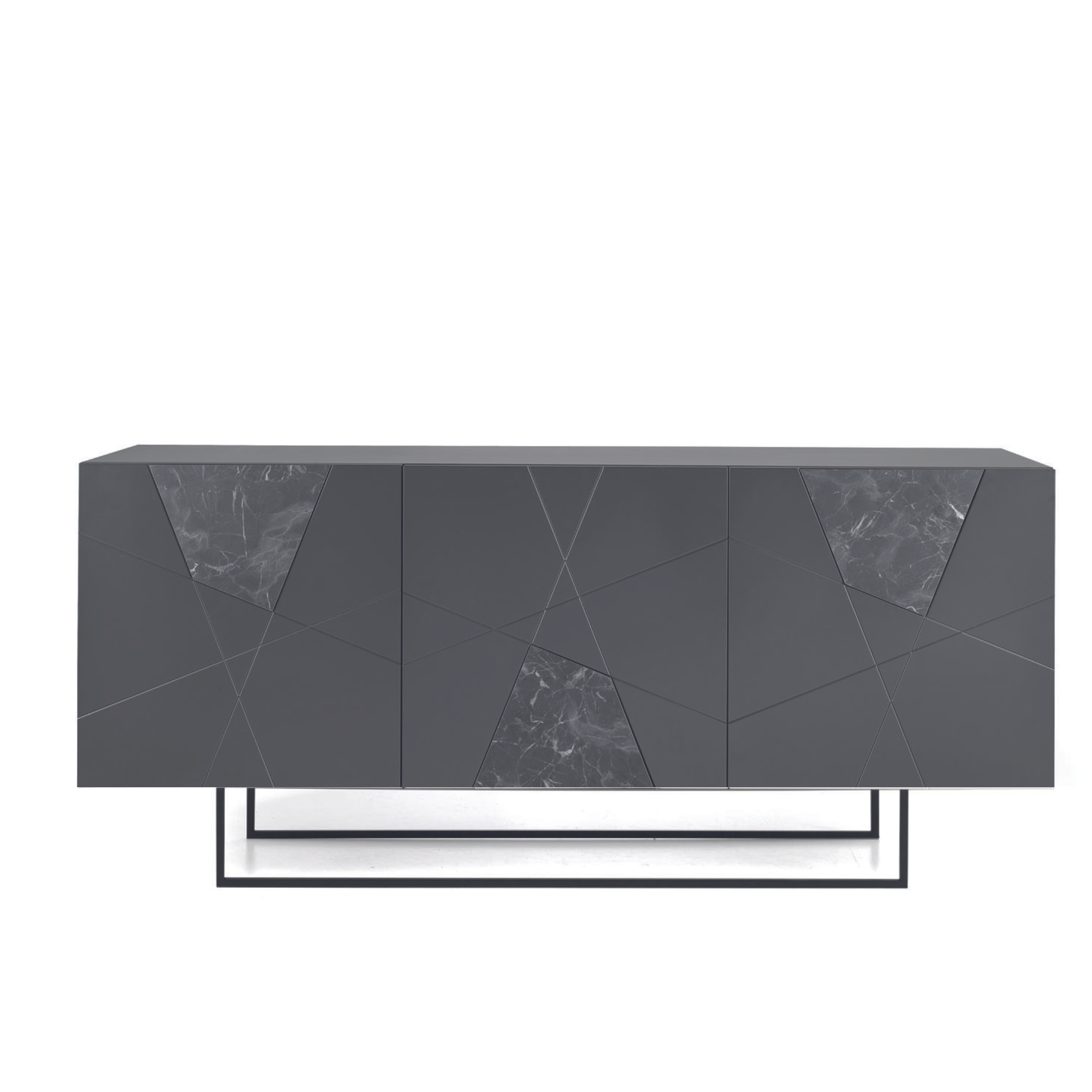 Modern 3-door "Adelaide" sideboard in wood with marble-effect glass inserts, 180x50 cm, 80 cm high