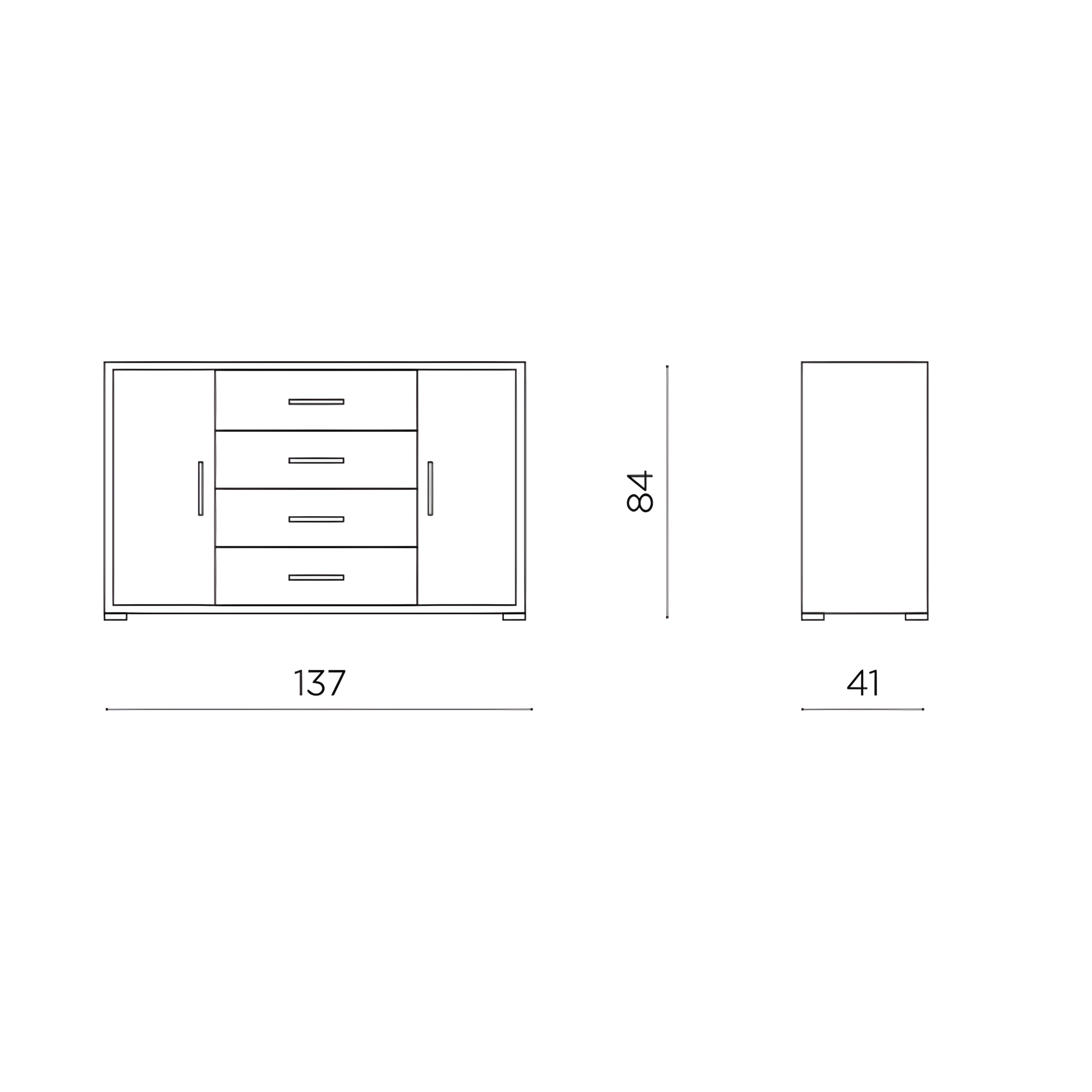 Modern sideboard with 2 doors and 4 drawers "Lisa" for entrance hall cm 137x41 84h