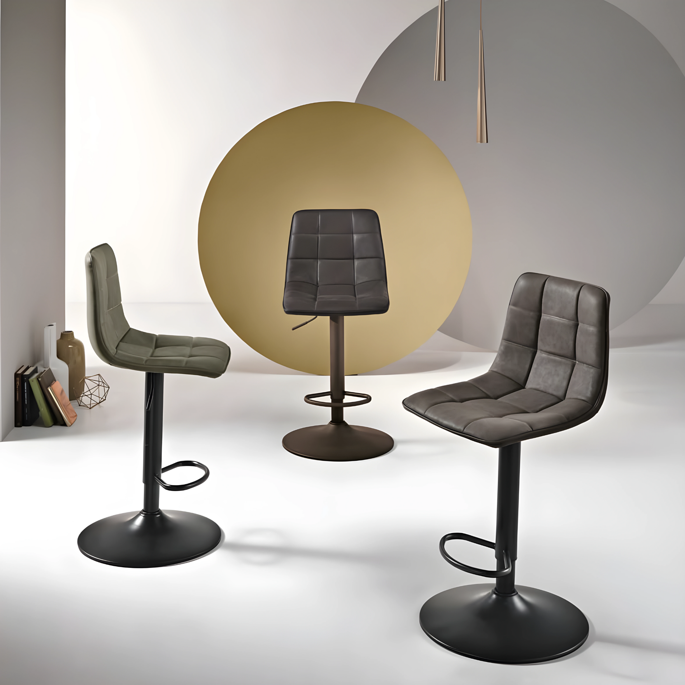 Set of "Siviglia" stools in painted metal and seat in soft touch eco-leather, 45x45 cm, 91h